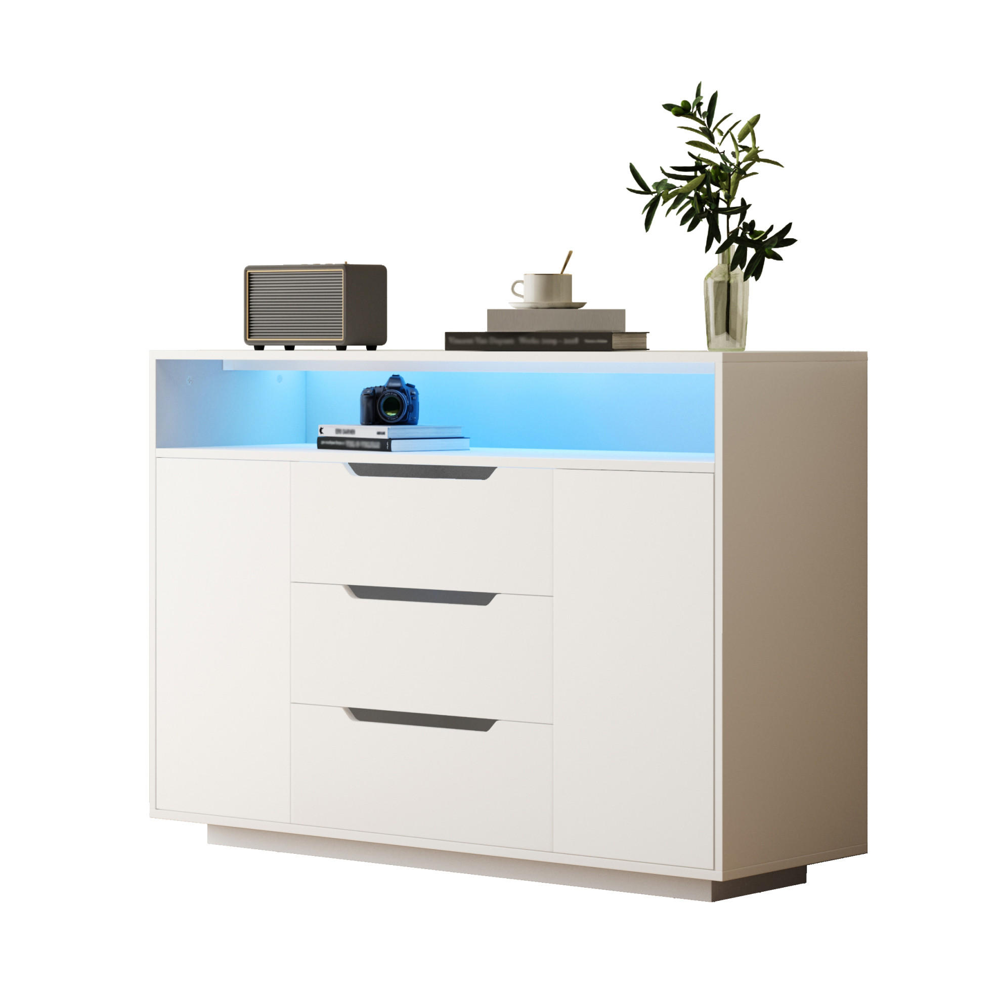 SIDEBOARD 120/40/85 cm mit 2 Türen, 3 Schubladen & LED in Weiß Matt - Weiß, Holzwerkstoff (120/85/40cm) - BEAOK