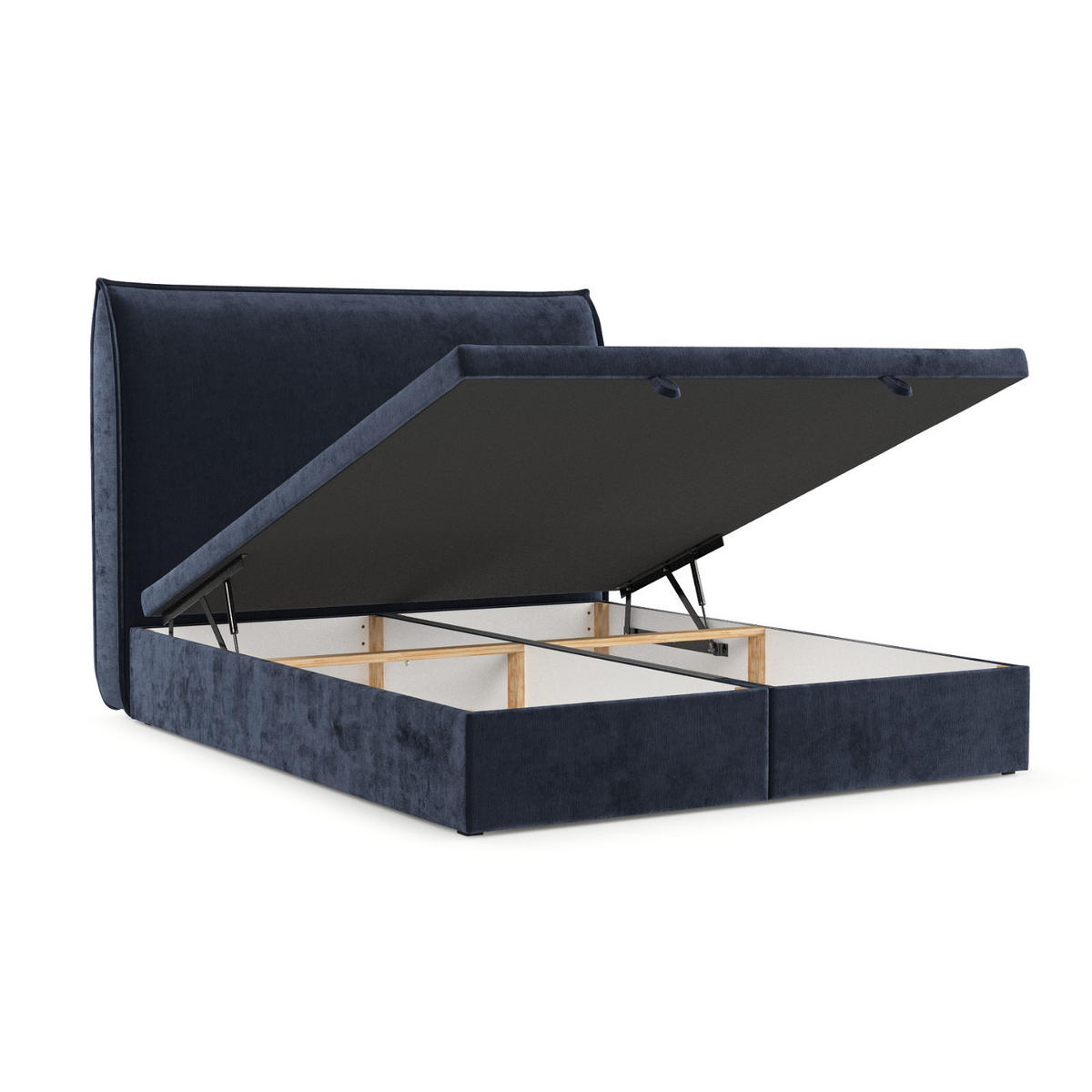 POLSTERBETT Tuvalu mit Stauraum 160/200 cm Marineblau im Lotta Stoff - Schwarz/Dunkelblau, Holz/Holzwerkstoff (160/200cm) - AltaBeds