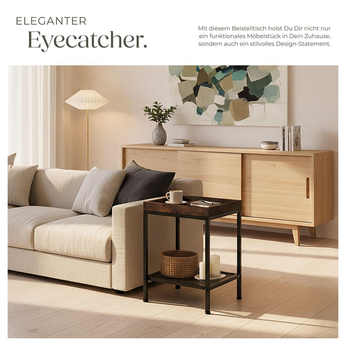 BEISTELLTISCH Rochester,41,5 x 41 x 56 cm,Industrial Holz dunkel, rustikal - Rostfarben, Holz (41.5/41/56cm) - tectake