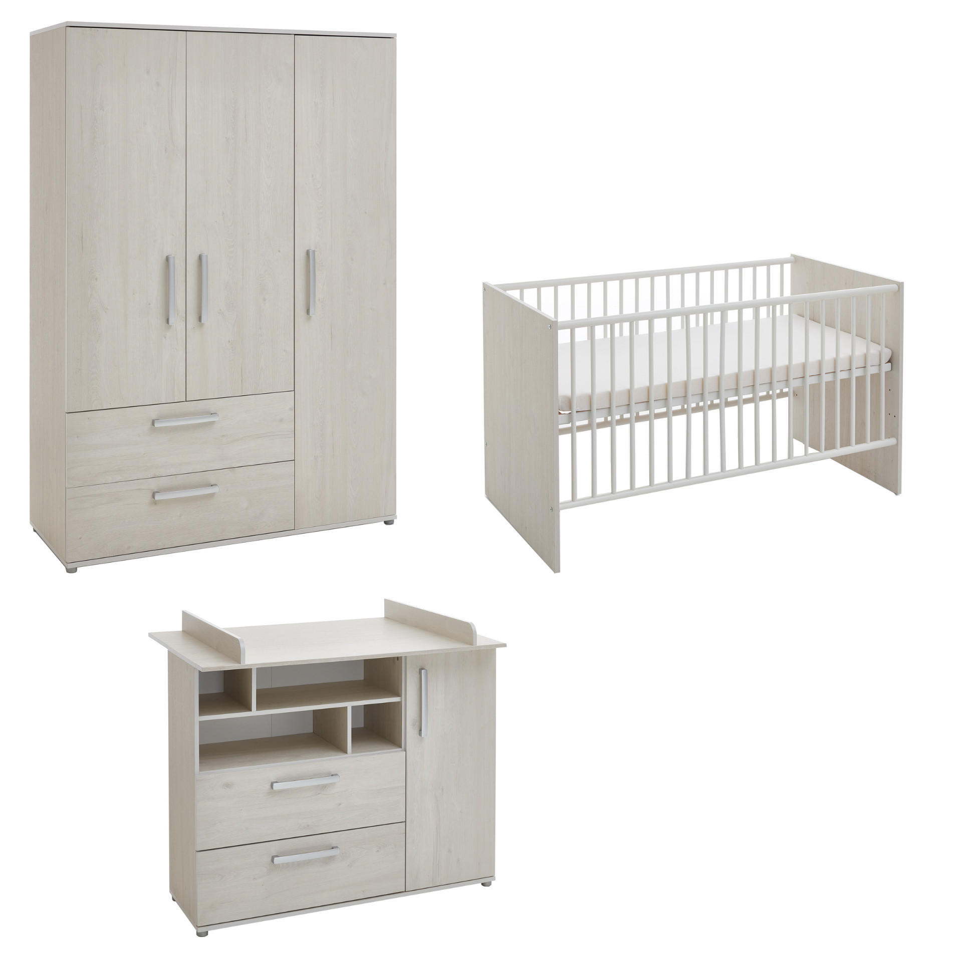 BABYZIMMER SET Emily 3-tlg. - Eichefarben/Silberfarben, Holzwerkstoff/Kunststoff (1/1/1cm) - arthur berndt