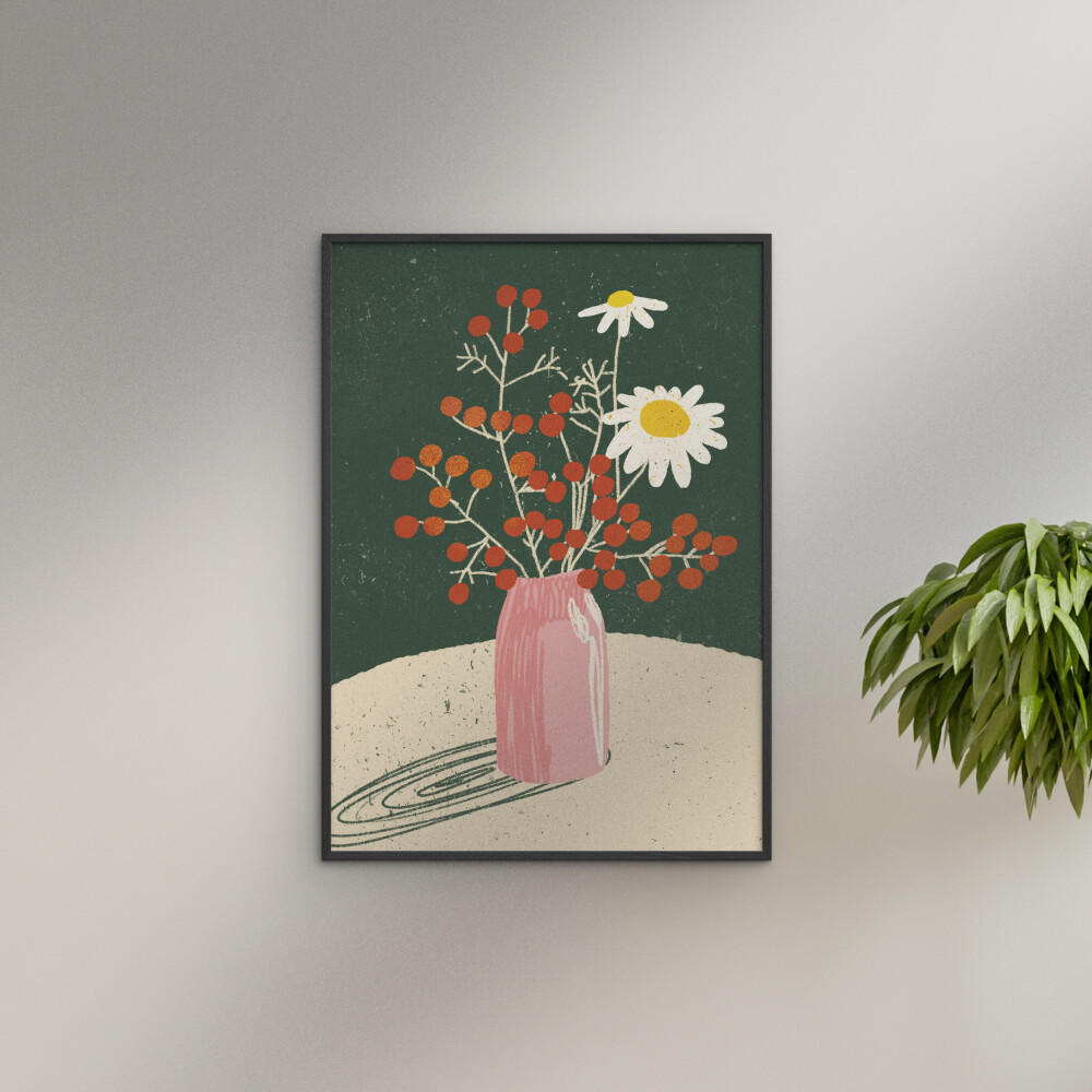 POSTER mit Rahmen Gigi Rosado - Winter Bouquet - Schwarz/Grün, Holz/Papier (30/40cm) - Poster&Frame