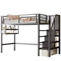 HOCHBETT 90/200 cm, Schwarz mit Stauraumleiter und Einlegeböden ohne Matratze - Schwarz, Metall (90/200cm) - MIVRAY
