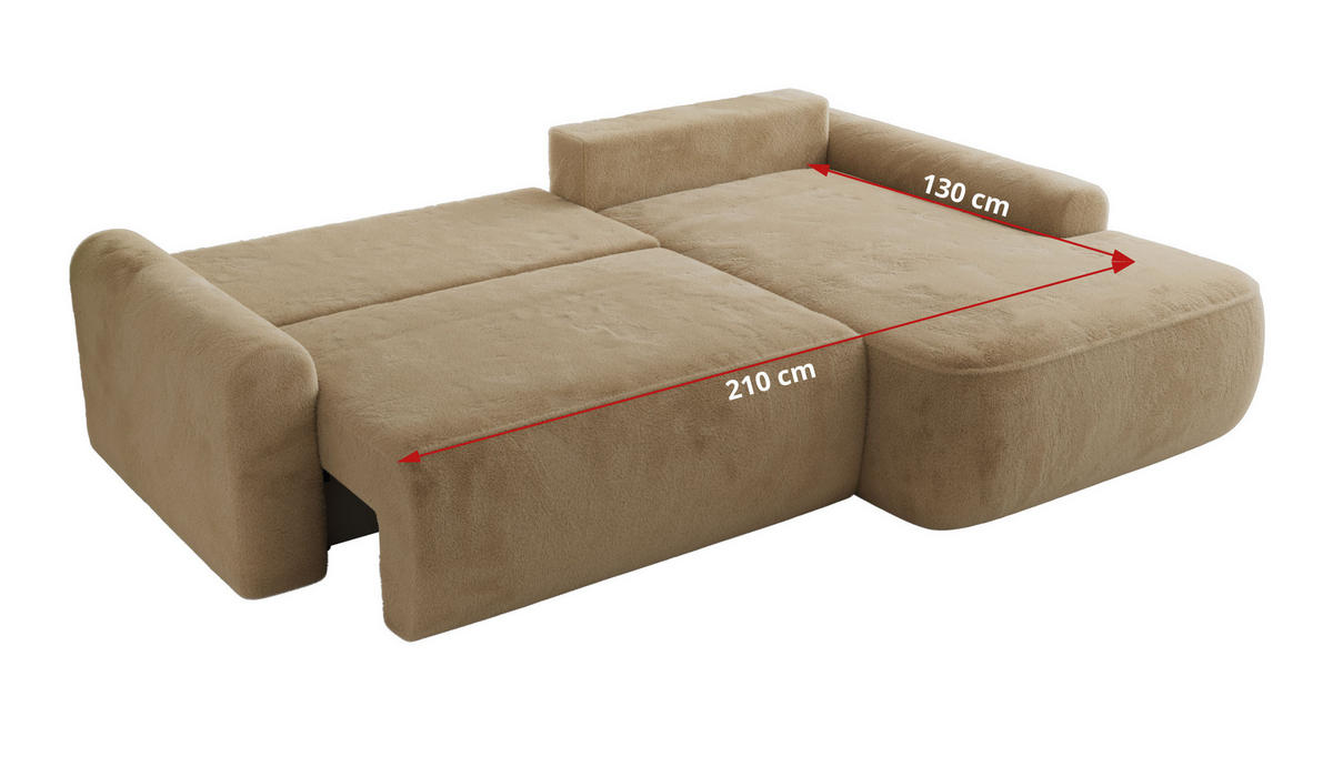 ECKSCHLAFSOFA CUBO L Beige Plüsch - links - Beige/Schwarz, Kunststoff/Textil (273/187cm) - MKS