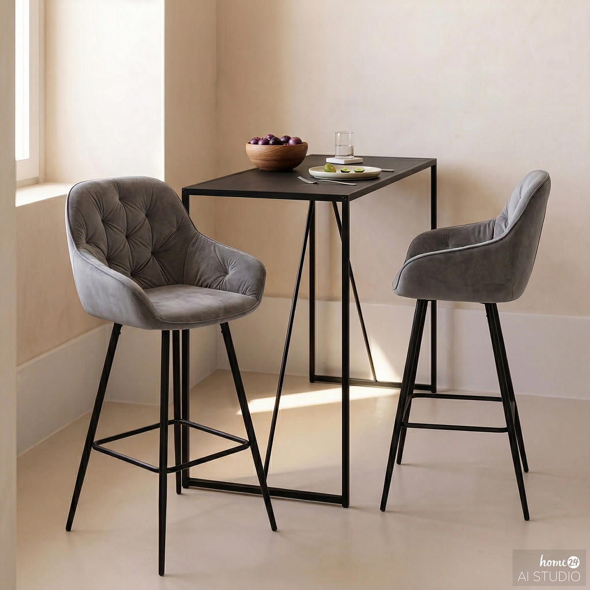 BARSTUHL - Grau, Textil/Metall (52/107/55cm) - home24