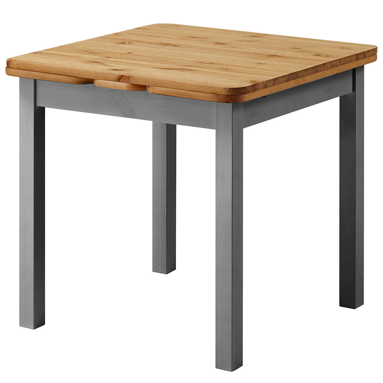 ESSTISCH mit ansteckplatten - Kiefer massiv - Grau, Holz (77/77/74cm) - home24