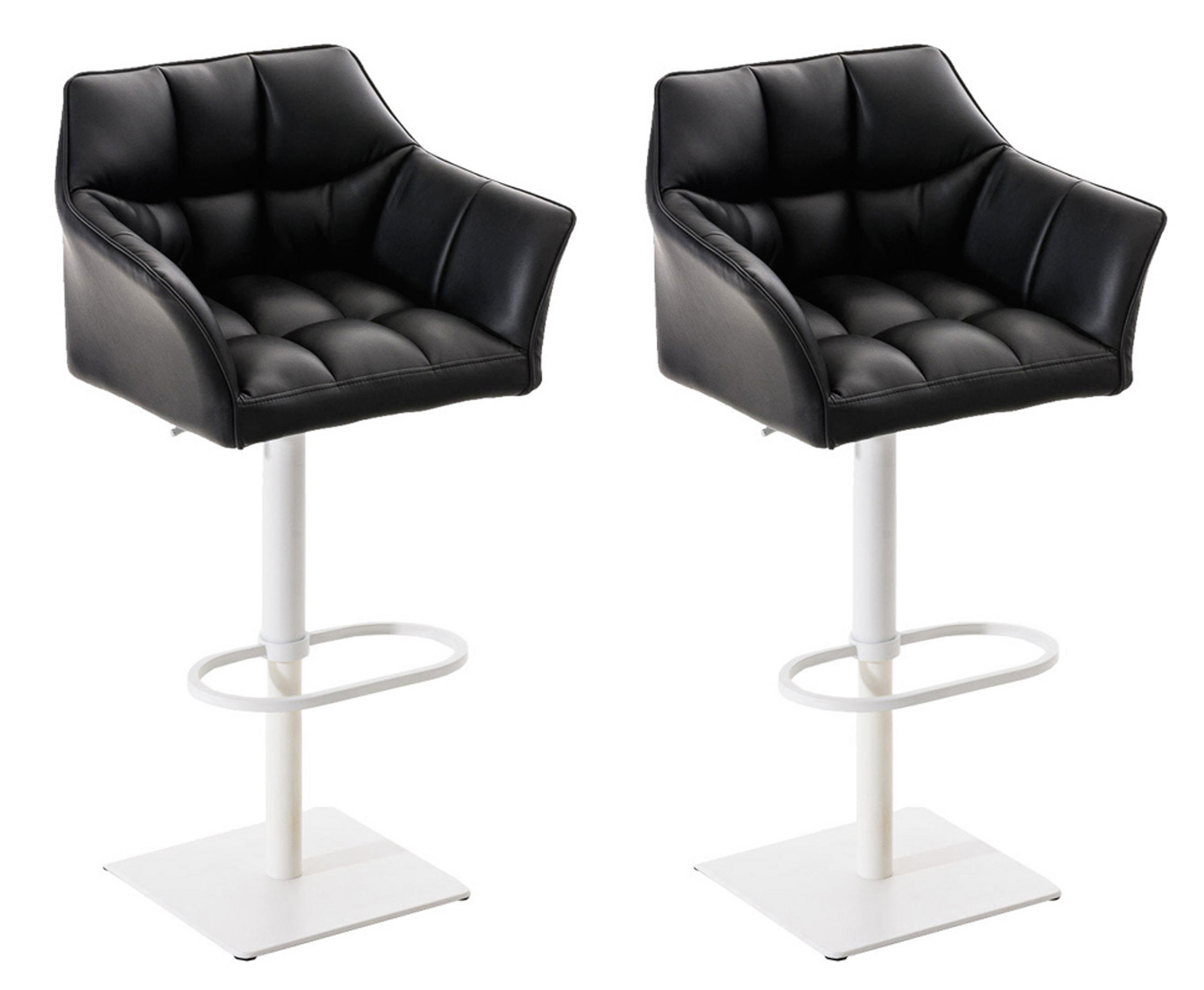 BARHOCKER 2er Set Damaskus Kunstleder weiß schwarz - Schwarz/Weiß, Textil/Metall (64/110/48cm) - TPFLiving