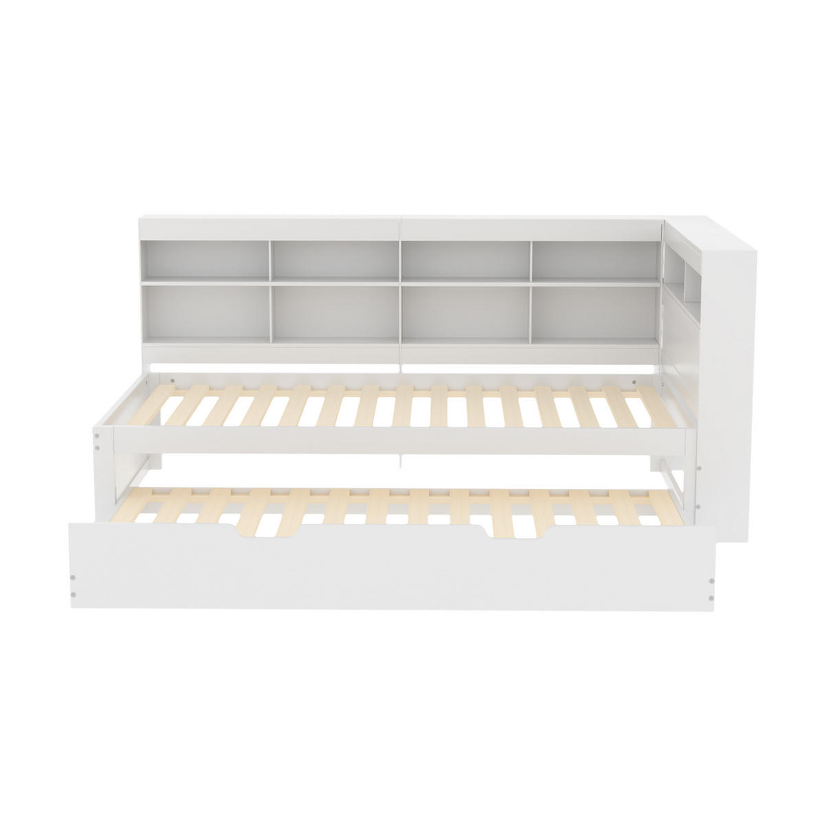 FUNKTIONSBETT 90/200 cm mit Ausziehbett 90/190 cm, USB-Anschluss und Stauraum, Massivholz, Weiß - Weiß, Holz (90/200cm) - Redom