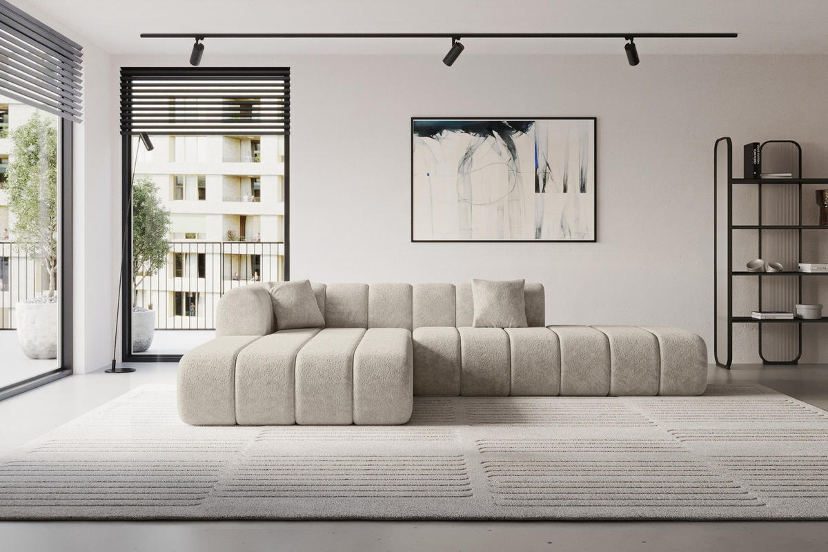 ROHOVÁ SEDAČKA s otomanem, levá BILA-L 289x176x71 Béžová Žinylka - černá/šampaňská, kompozitní dřevo/textil (176/289cm) - ALTDECOR