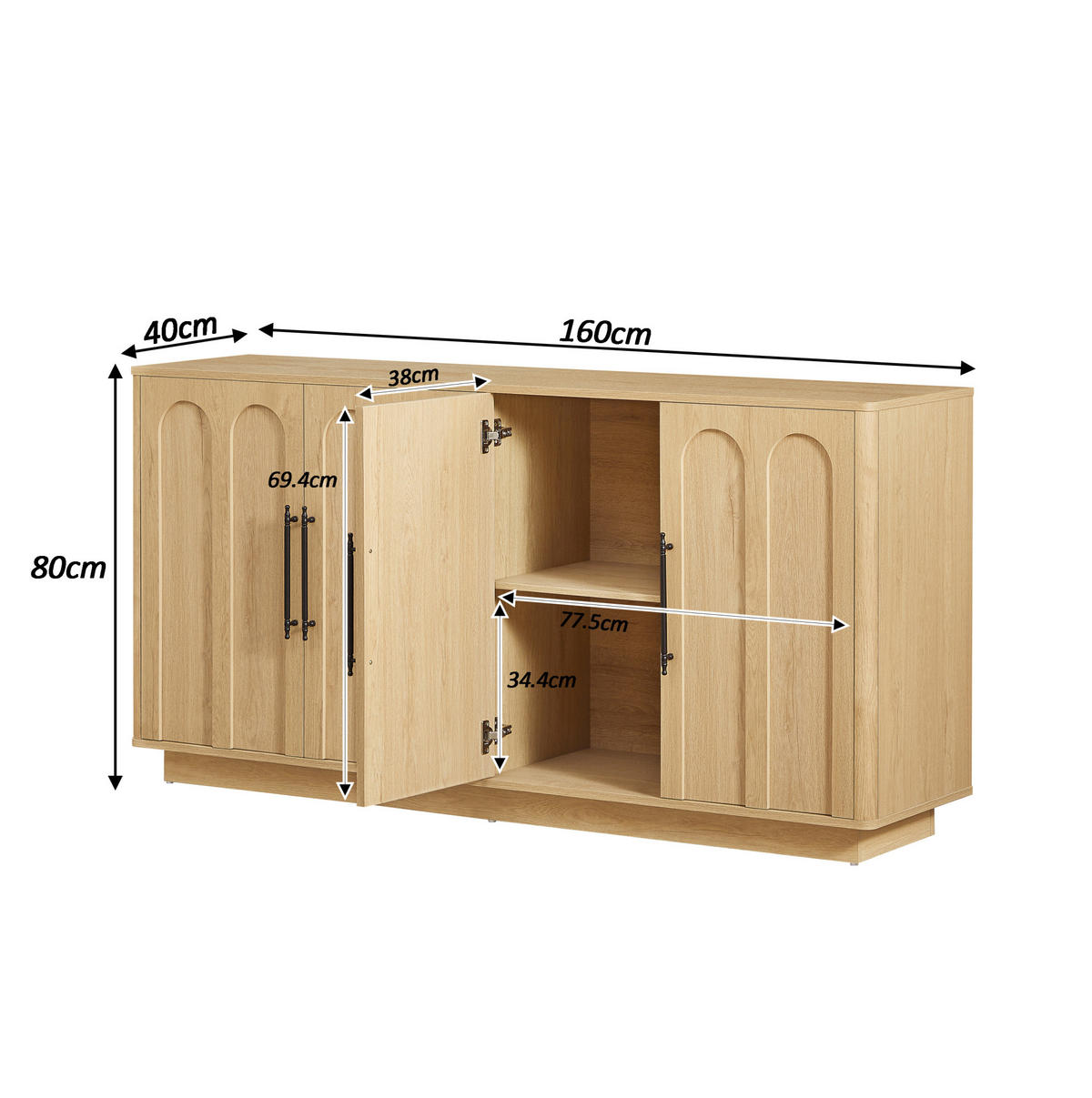 PŘÍBORNÍK z MDF 160x40x80 cm dubová barva se soft-close panty a ochranou proti převrácení - barva dubu, kompozitní dřevo (160/80/40cm) - Modfu