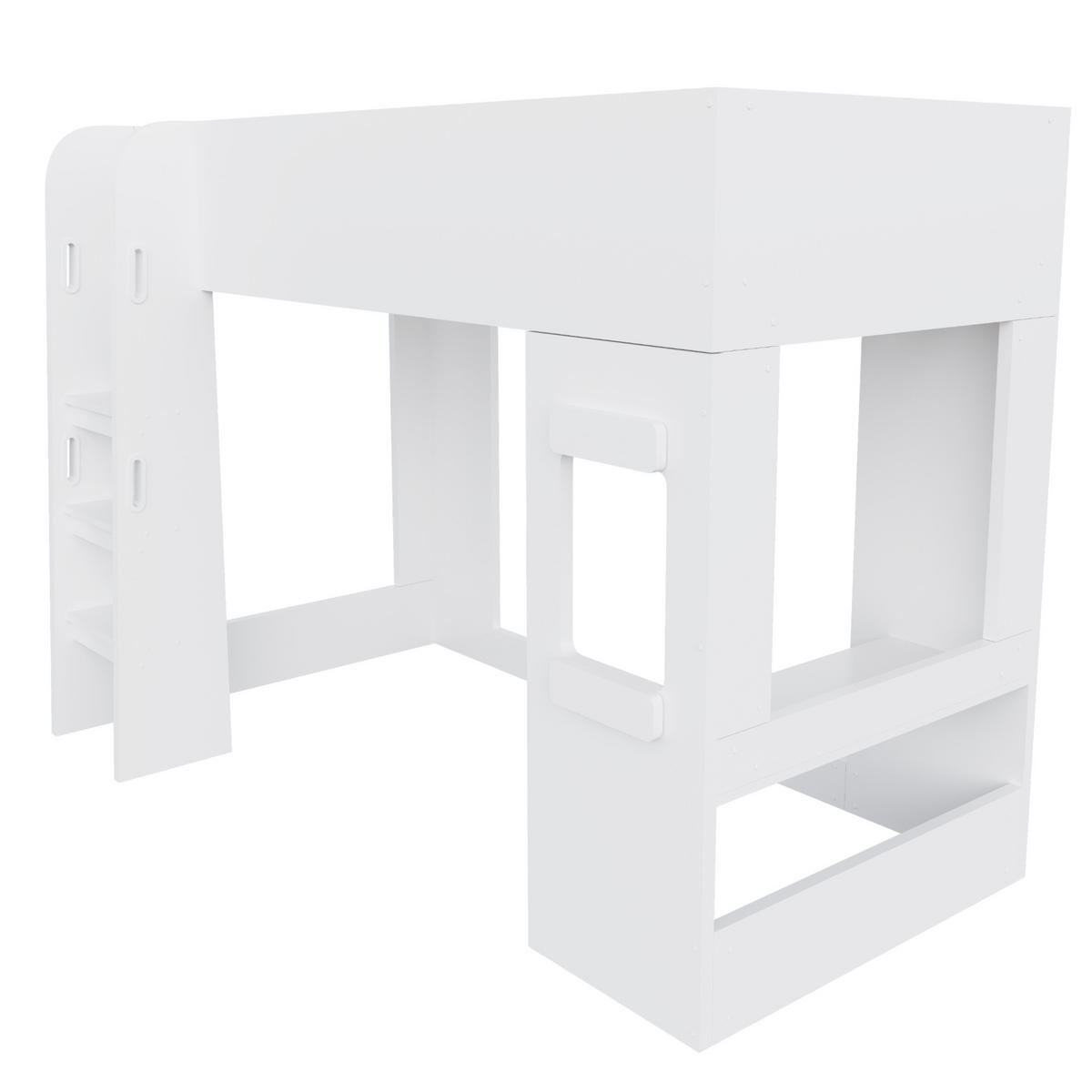 HOCHBETT 90/200 cm mit Lichtleiste und Schreibtisch, DE-41600, in Weiß - Weiß, Holzwerkstoff (90/200cm) - ComfortXL
