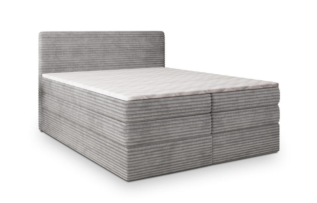BOXSPRINGBETT LUNERA 140x200 cm mit Matratze und Topper - Hellgrau - Grau, Holz (140/200cm) - MASSENO