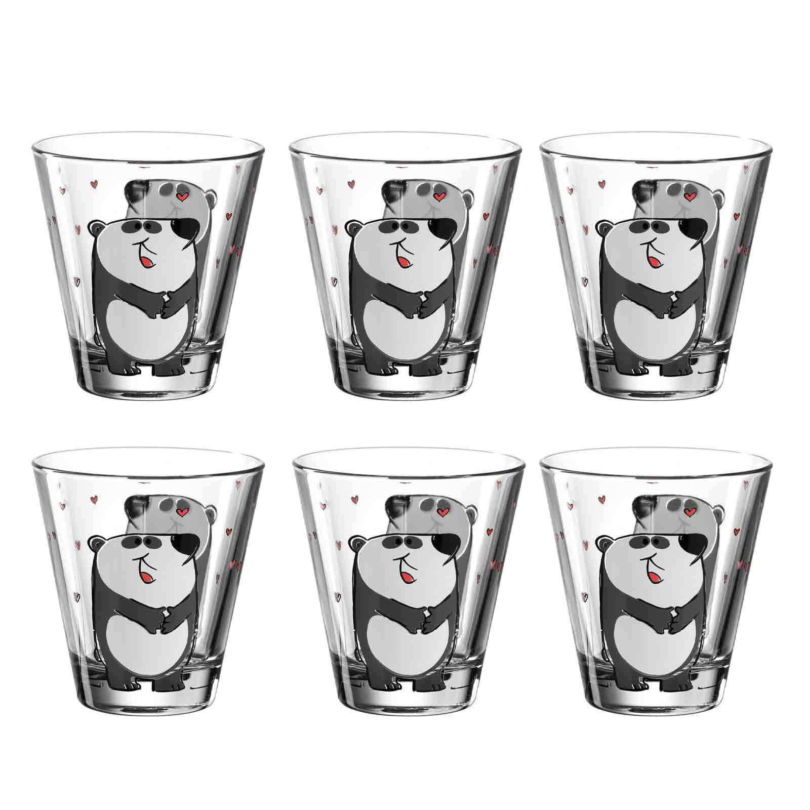 KINDERBECHER Bambini Panda 215 ml 6er Set - Schwarz/Weiß, Glas (0.215L) - Leonardo Living