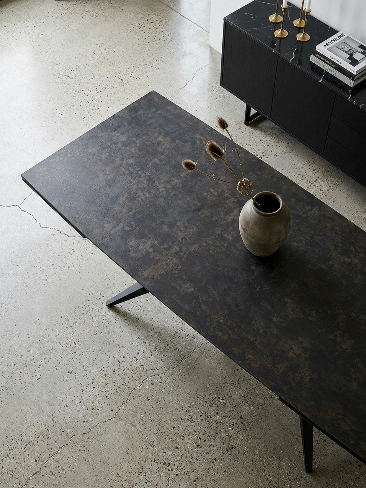ESSTISCH Ausziehbar Keramik Glas Marmoroptik Groß, Schwarz 180x95x76 cm - Schwarz, Keramik/Metall (95/180/76cm) - KADIMA DESIGN