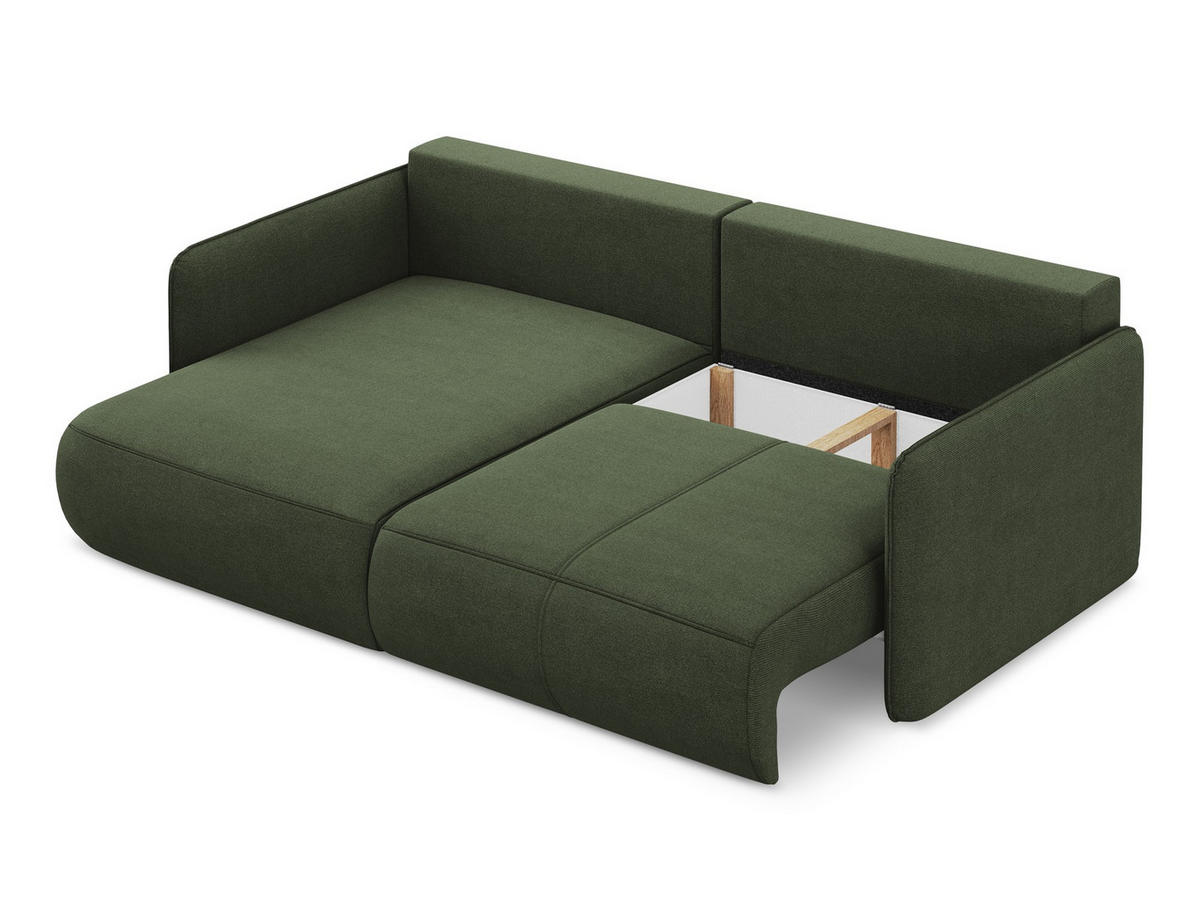 ECKSOFA mit Schlaffunktion Strukturstoff Stoff Grün - Schwarz/Olivgrün, Kunststoff/Textil (148/207cm) - Makamii