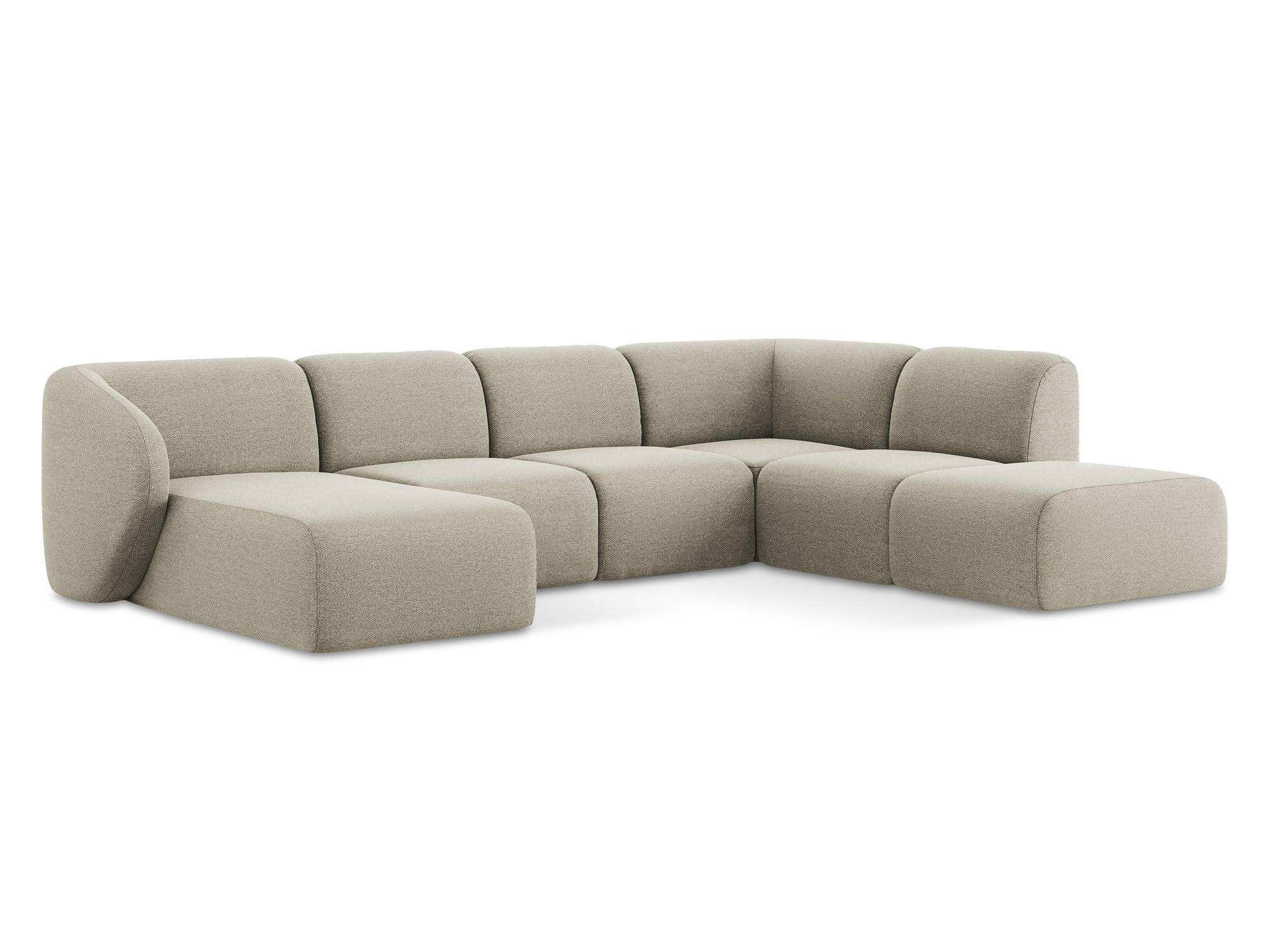 WOHNLANDSCHAFT Bouclé Stoff Grau - Taupe/Schwarz, Holzwerkstoff/Kunststoff (325/75/236cm) - Makamii