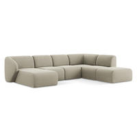 WOHNLANDSCHAFT Bouclé Stoff Grau - Taupe/Schwarz, Holzwerkstoff/Kunststoff (325/75/236cm) - Makamii