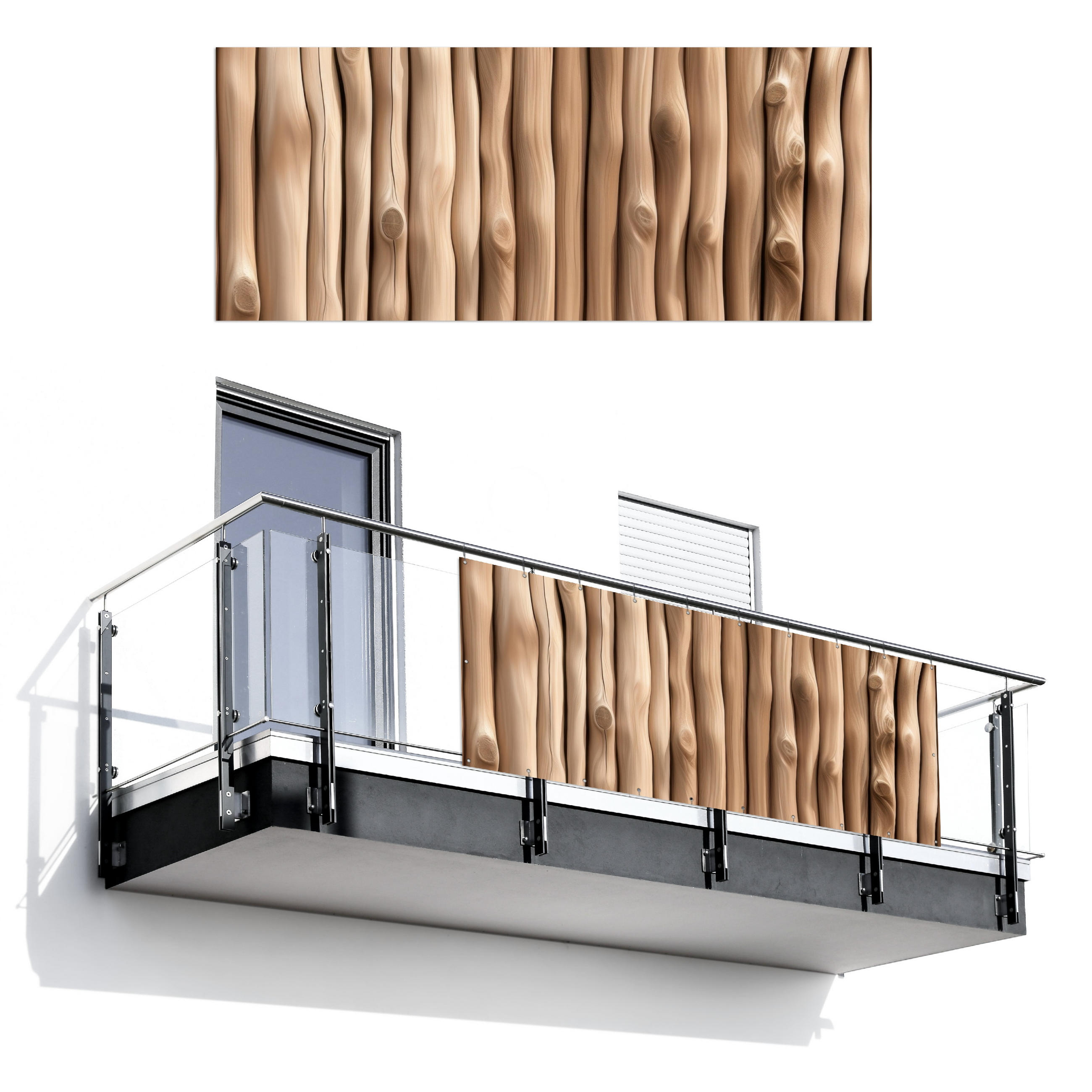 BALKON-SICHTSCHUTZ Holz - Stiel - Hellbraun - Ahornfarben, Kunststoff (300/130cm) - MuchoWow