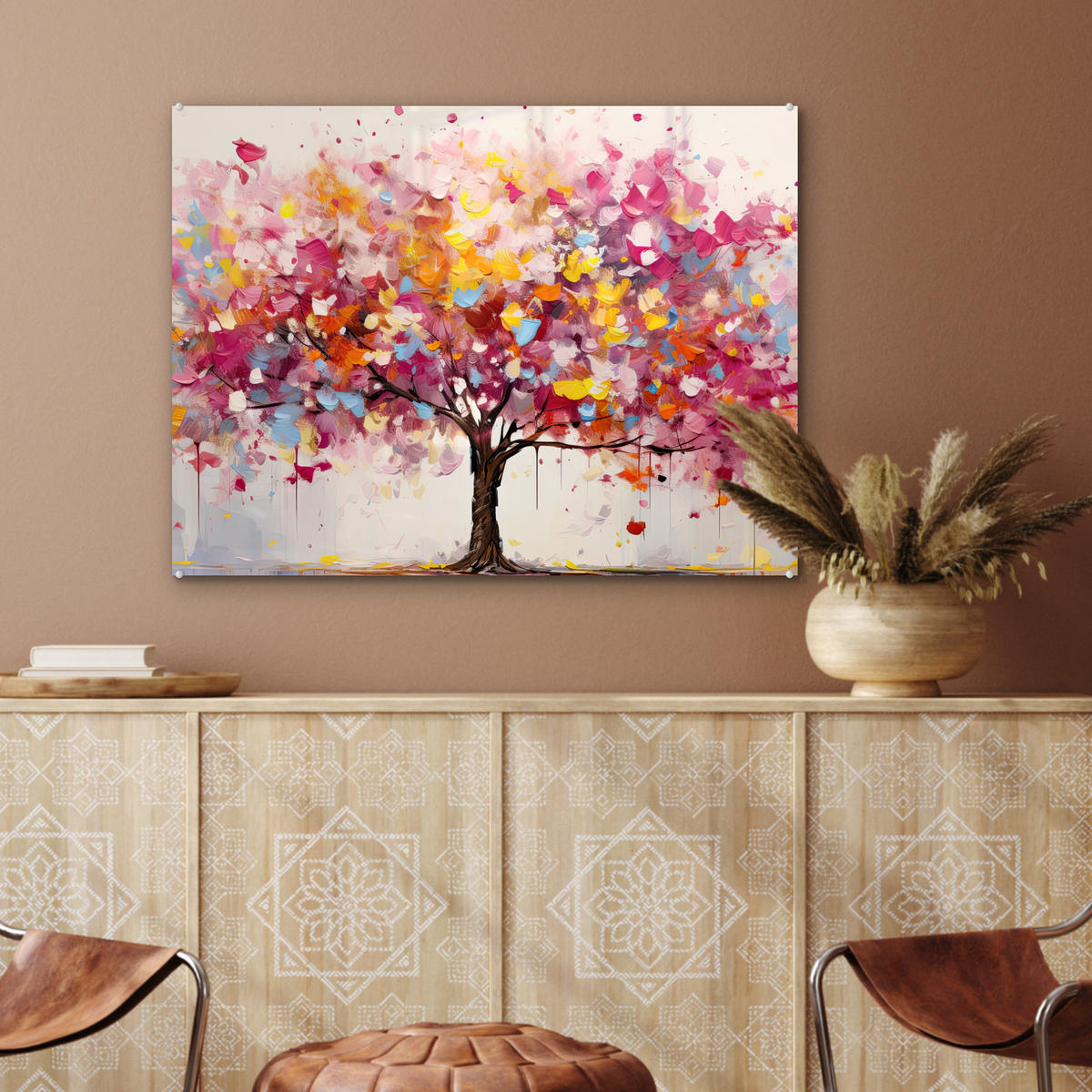 OBRAZ NA AKRYLOVOM SKLE Akvarel - Strom - Umenie - Abstraktné 80x60 cm - viacfarebná, sklo (80/60cm) - MuchoWow