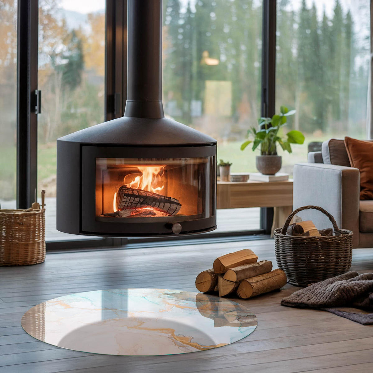 GLASPLATTE für Kamin Ø 90 cm - Türkis, Glas (90/90/0.4cm) - TULUP