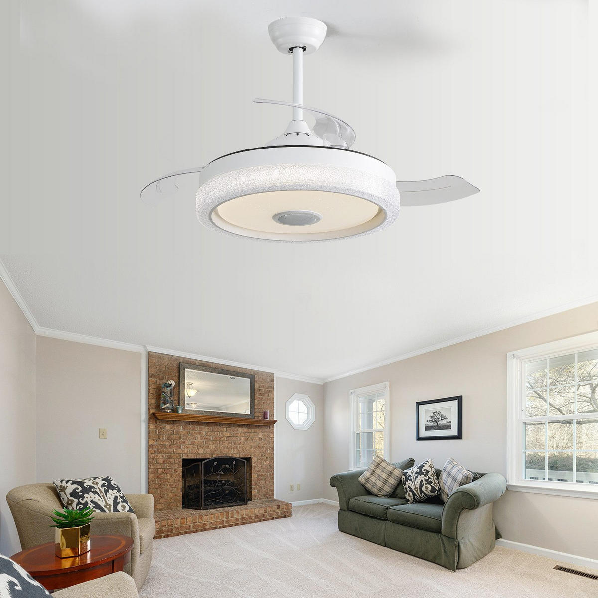 DECKENVENTILATOR 42" mit RGB LED Dimmbar & Bluetooth Lautsprecher - Weiß, Kunststoff (107/107/47cm) - BEXEVUE