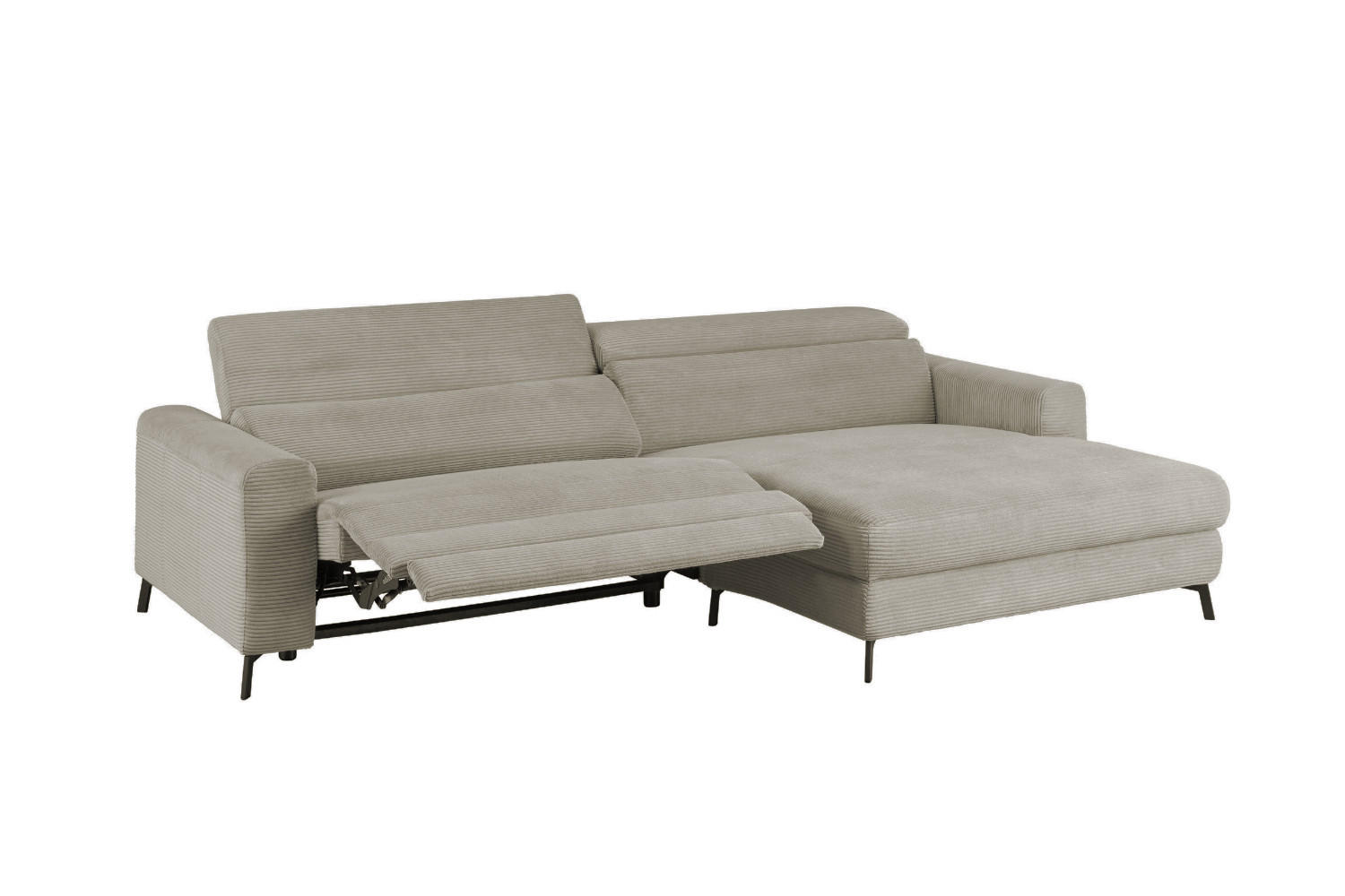 ECKSOFA LAISKA Steingrau Cord Relaxfunktion - Schwarz/Grau, Textil/Metall (282/177cm) - KAWOLA