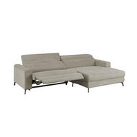 ECKSOFA LAISKA Steingrau Cord Relaxfunktion - Schwarz/Grau, Textil/Metall (282/177cm) - KAWOLA