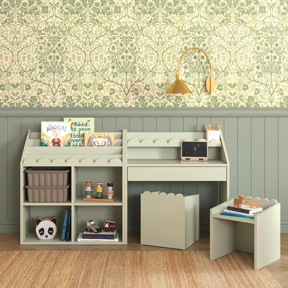 REGÁL NA KNIHY Book Nook Šalviovo zelená - zelená, kompozitné drevo (71/76/33cm) - Petits-meubles