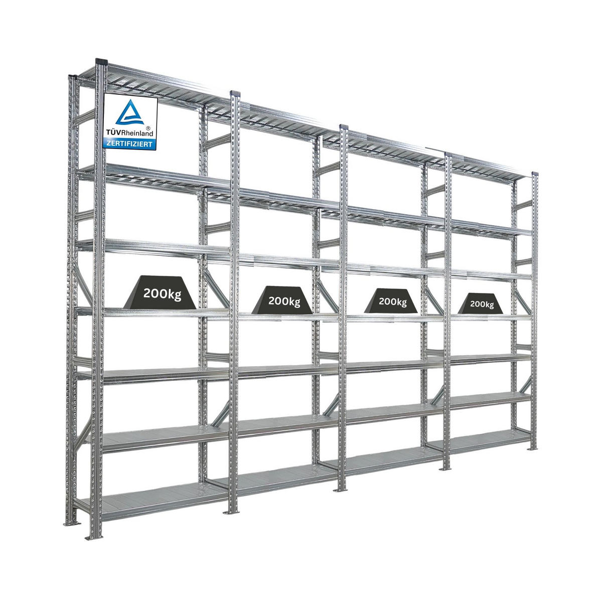 FACHBODENREGAL Proximo Stecksystem 250x360x32cm 7 Ebenen Beidseitig nutzbar Verzinkt - Silberfarben, Metall (360/250/32cm) - PROREGAL