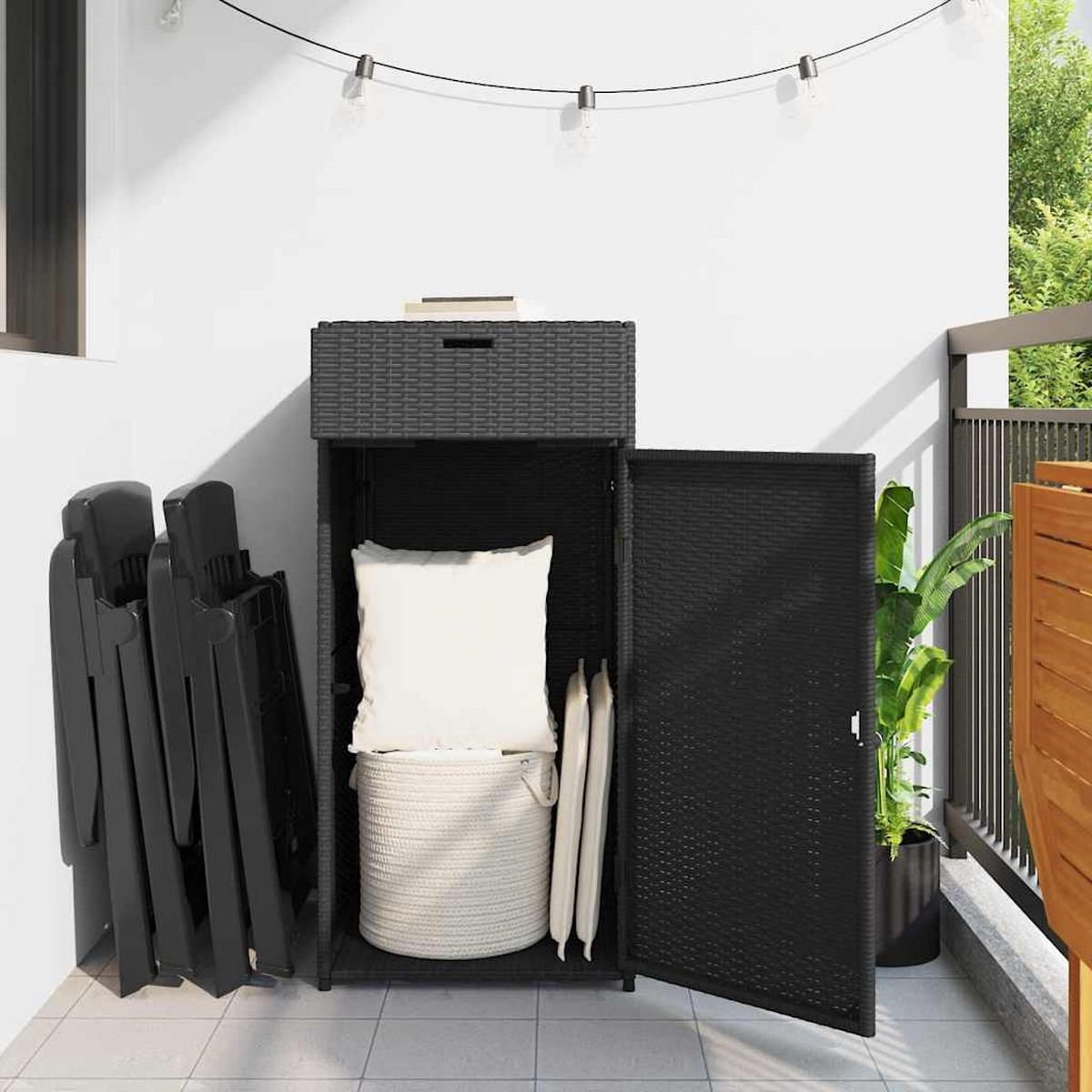 GARTENSCHRANK mit Schublade, 55/55/111 cm, aus Poly Rattan, Schwarz - Schwarz, Kunststoff (55/111/55cm) - vidaXL