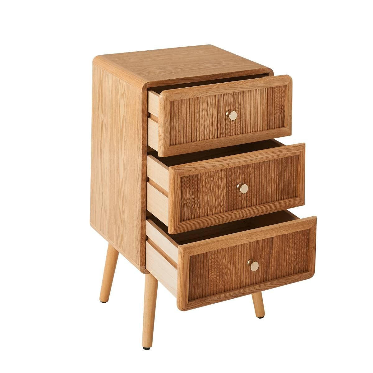 NACHTTISCH mit 3 Schubladen und lamellenartiger Front 35/71/42 cm - Eschefarben, Holzwerkstoff (35/71/46cm) - Calicosy