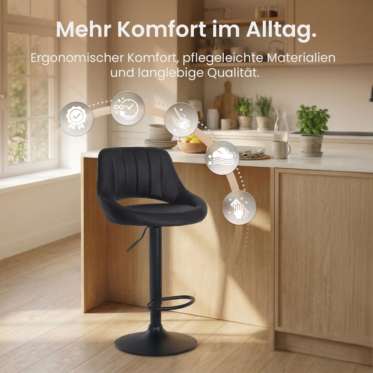 BARHOCKER Lederlook Schwarz - Schwarz, Textil/Metall (47/85/48cm) - CLP