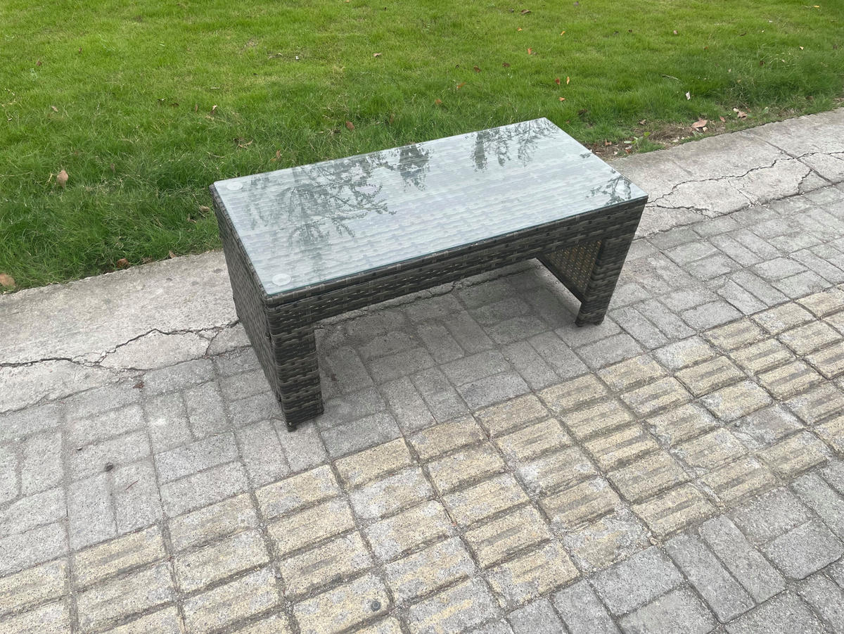 GARTENSOFA SET mit rechteckigem COUCHTISCH Polyrattan 5-Sitzer Dunkelgrau - Dunkelgrau/Grau, Glas/Kunststoff - Fimous