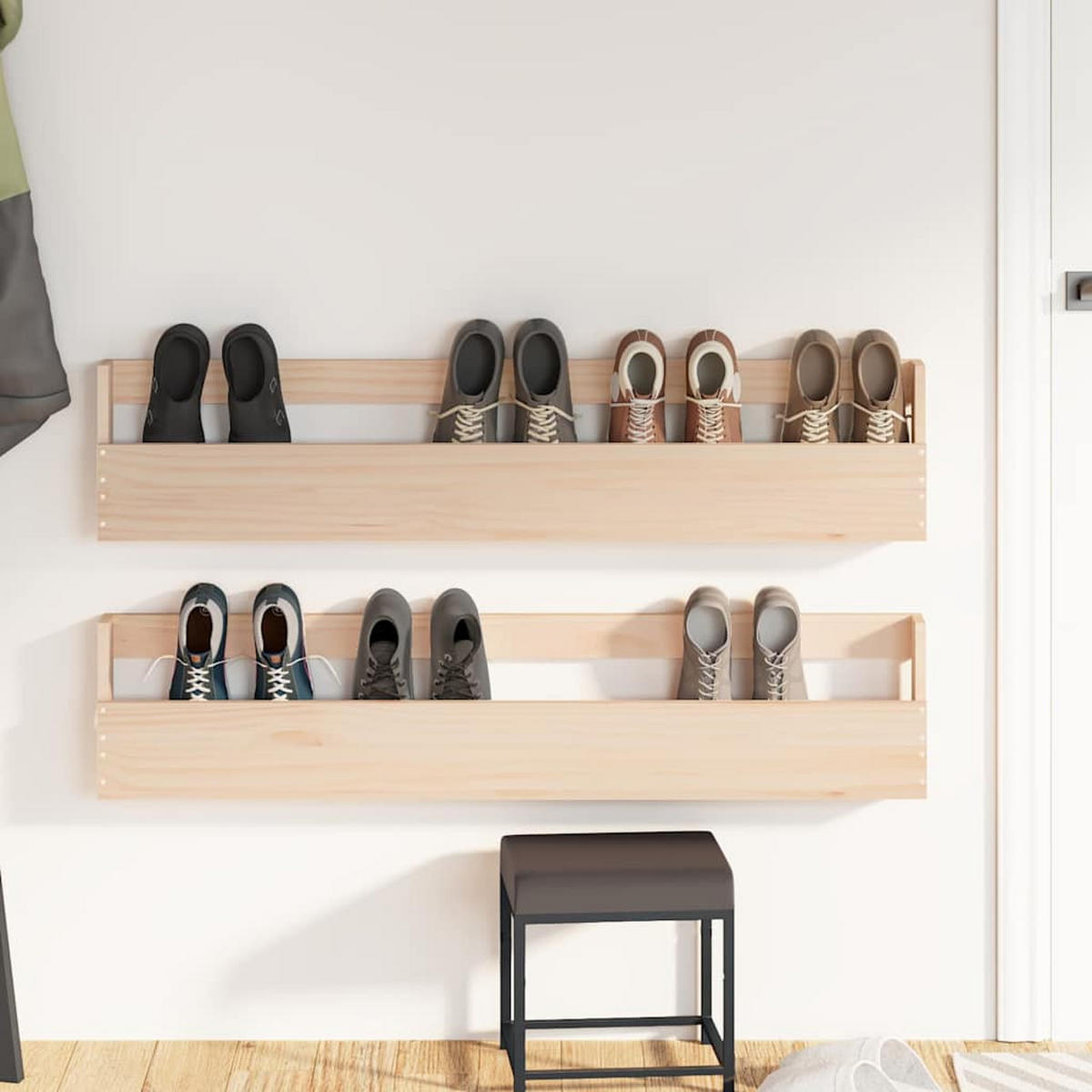 WAND-SCHUHREGALE 2 Stk. 110/9/23 Cm Massivholz Kiefer - Braun, Holz (110/23/9cm) - vidaXL
