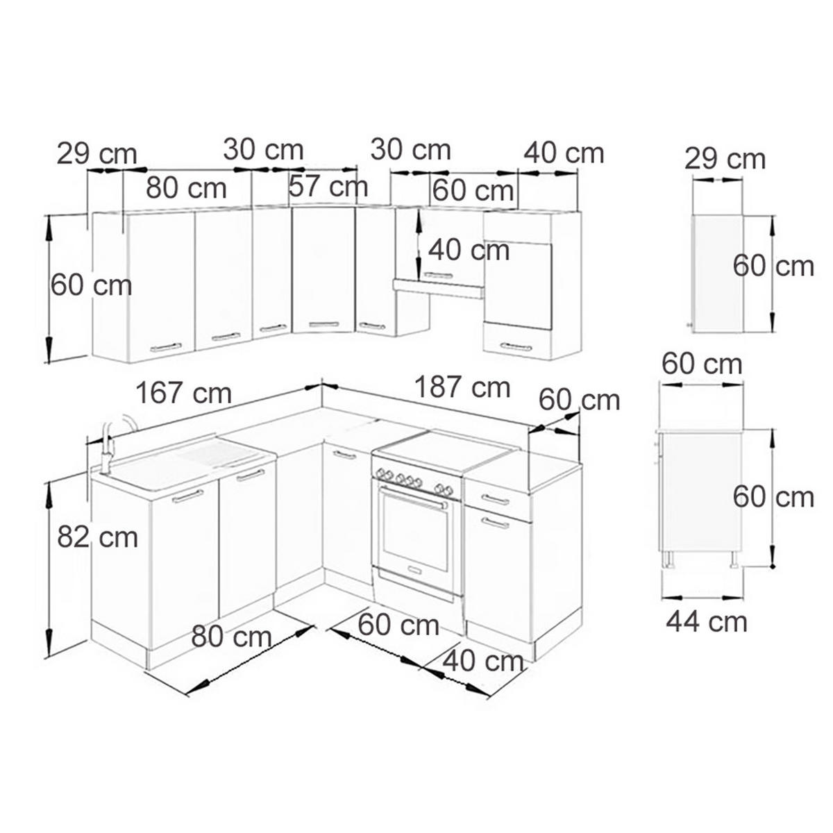 ROHOVÁ KUCHYŇ Rick Antracitový vysoký lesk/bílá - bílá/antracitová, kompozitní dřevo (190/81.6/60cm) - Vicco