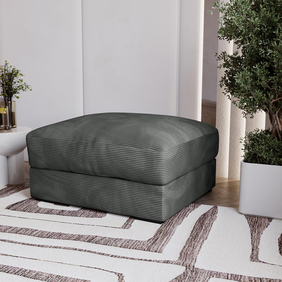 POLSTERHOCKER - Schwarz/Graphitfarben, Kunststoff/Textil (92/42/92cm) - home24