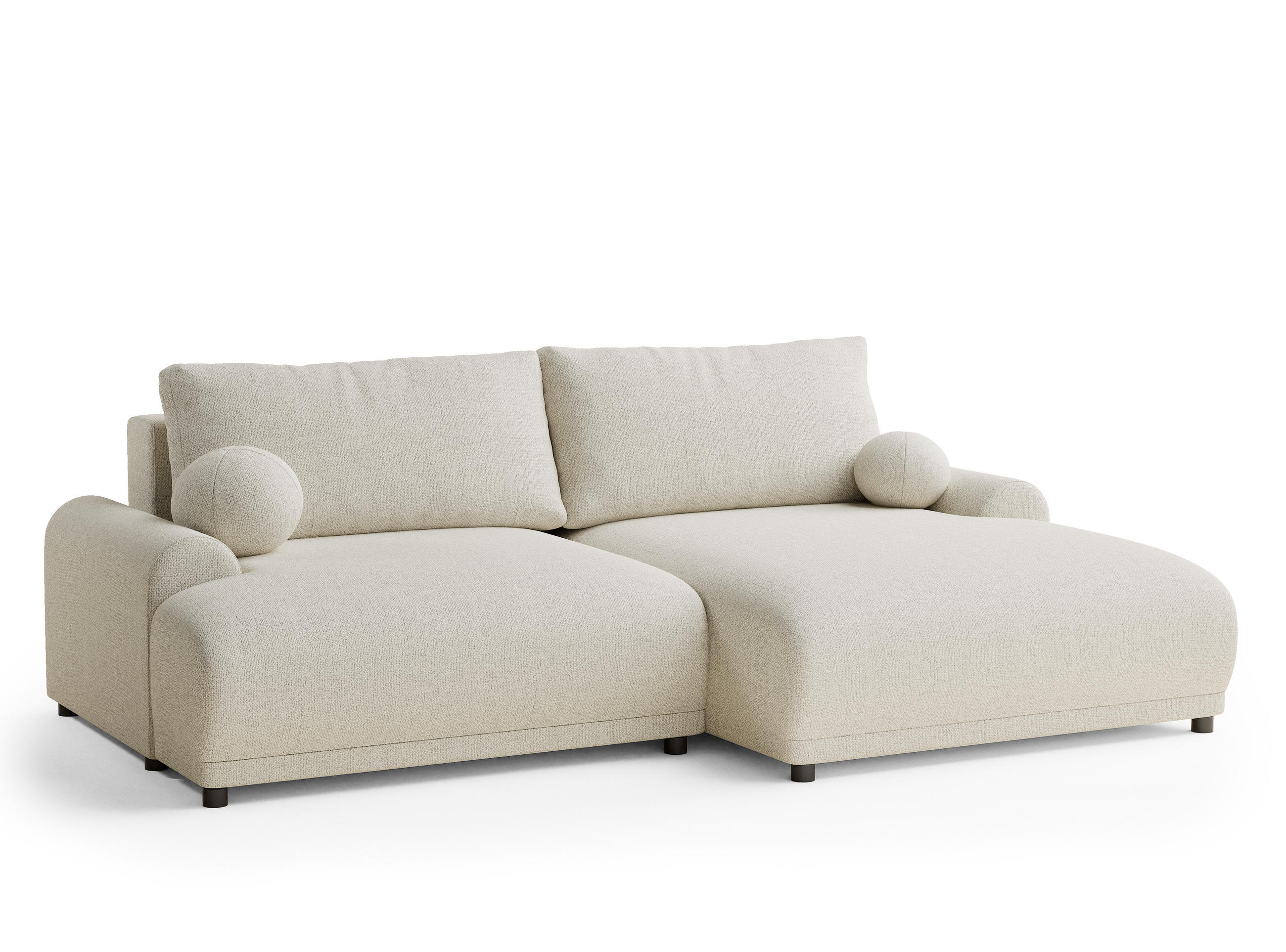 ECKSOFA MIT SCHLAFFUNKTION Tallin Creme Webstoff - Creme/Schwarz, Holz/Holzwerkstoff (240/145cm) - Maison de Reve