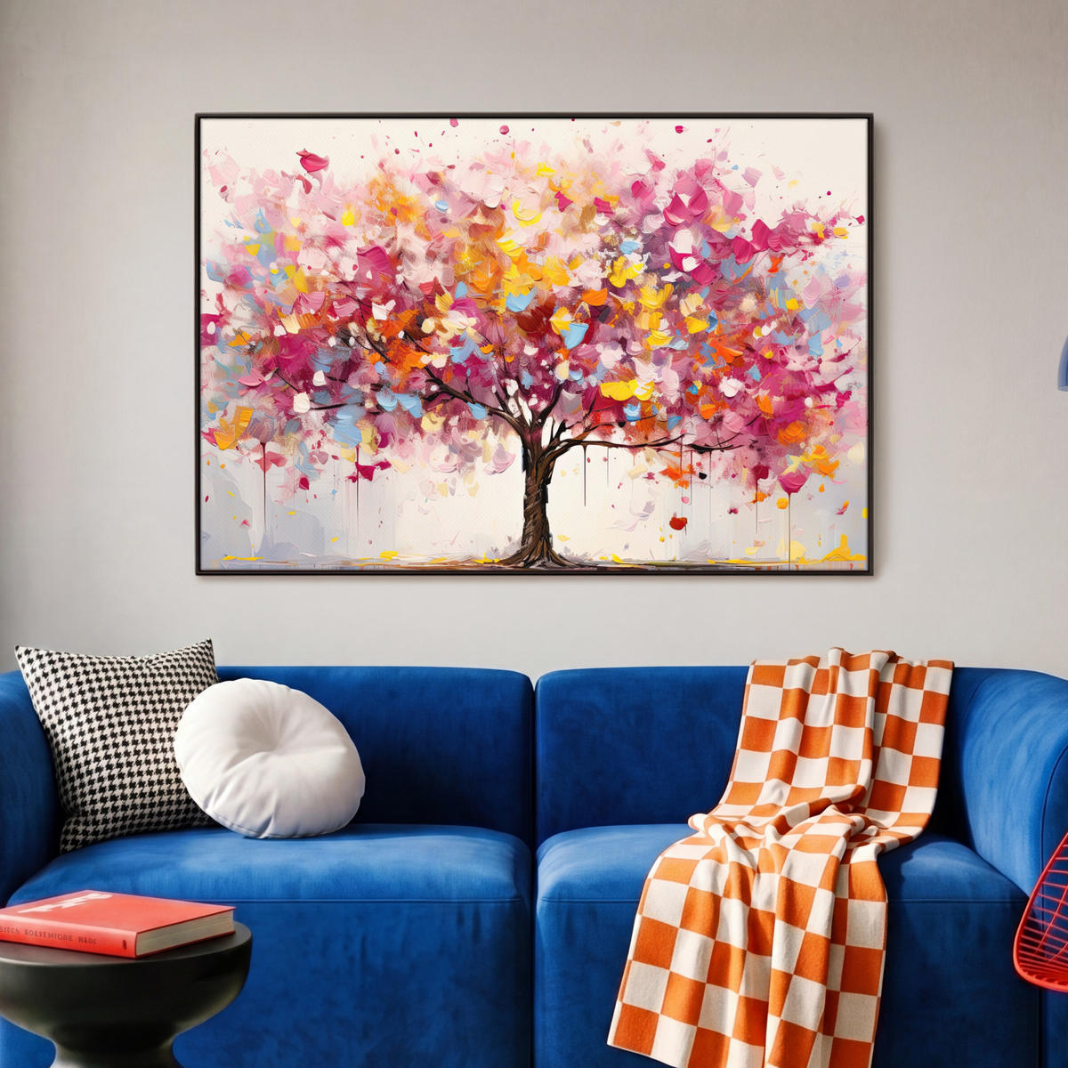LEINWAND Bilder mit Rahmen - Aquarell - Baum - Kunst - Abstrakt - 90x60 - Multicolor, Textil (90/60cm) - MuchoWow