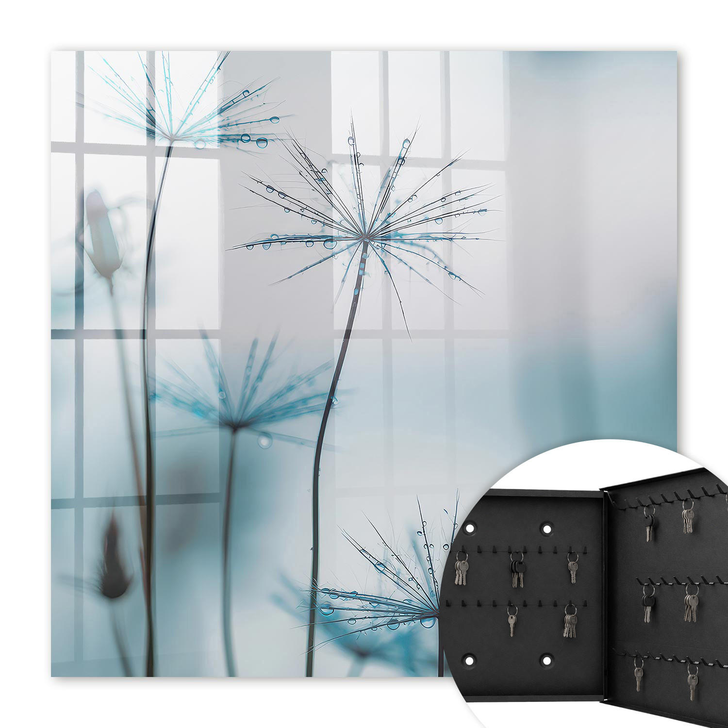 SCHLÜSSELBOX Schwarz 30x30 cm- Türöffnung nach rechts - Löwenzahn und Tau - Blau, Metall (30/30/5cm) - TULUP