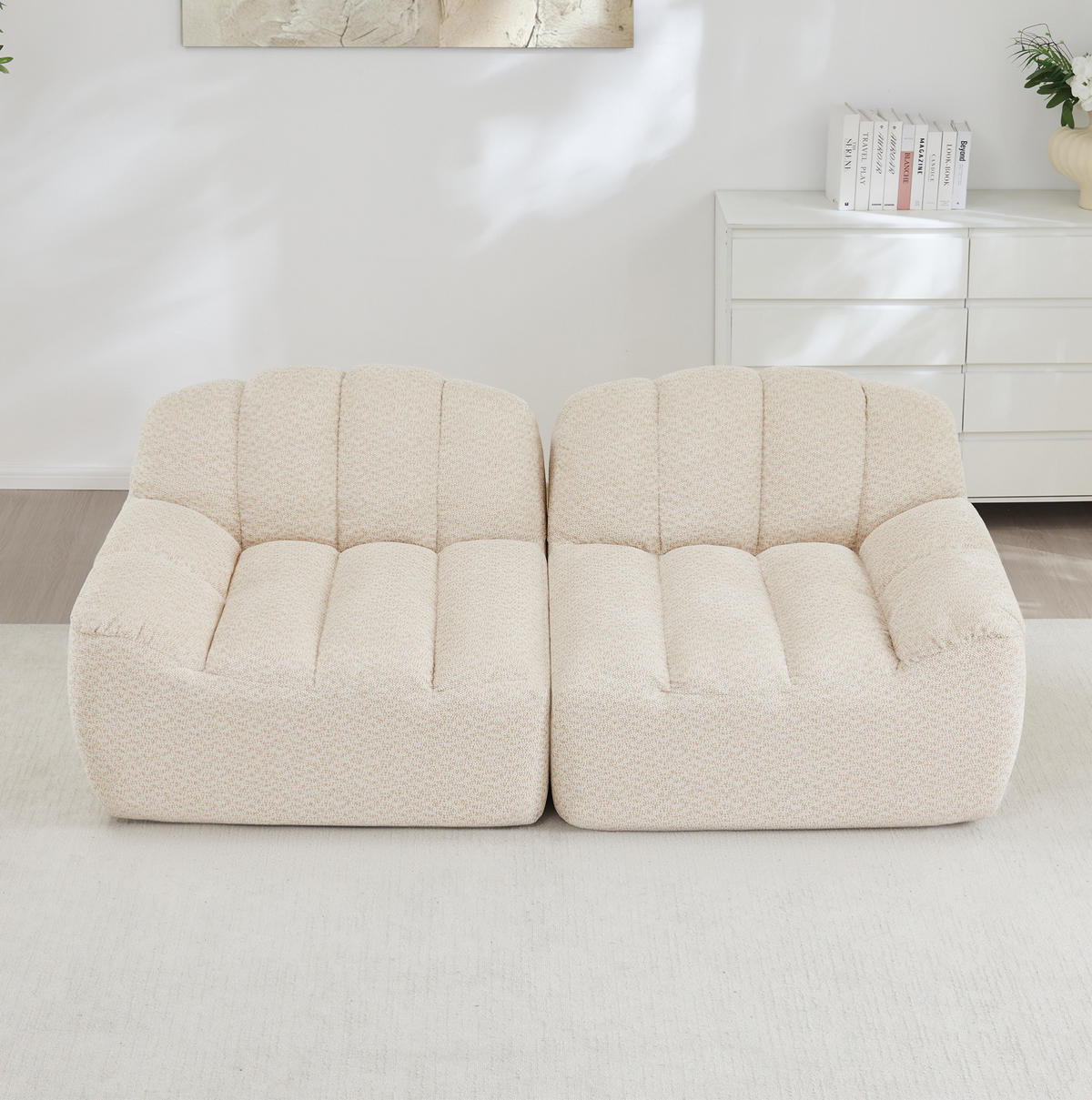 SOFA 210/104/79 cm in Beige Weiß aus Granulierter Fleece - Beige, Textil (104/79/210cm) - Flora Grace