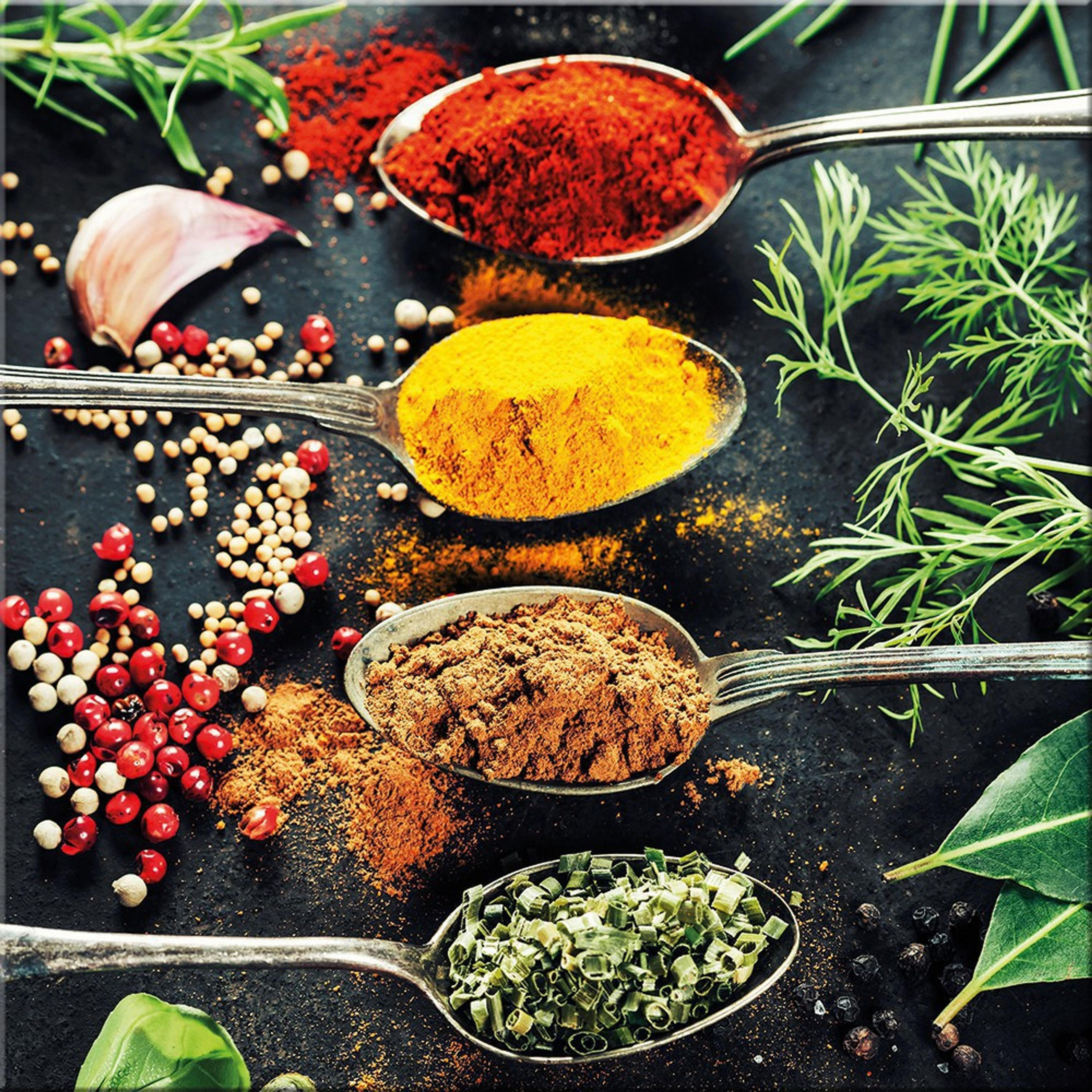 GLASBILD 50x50 cm Küche Gewürze bunt - Rot/Schwarz, Glas (50/50cm) - artissimo