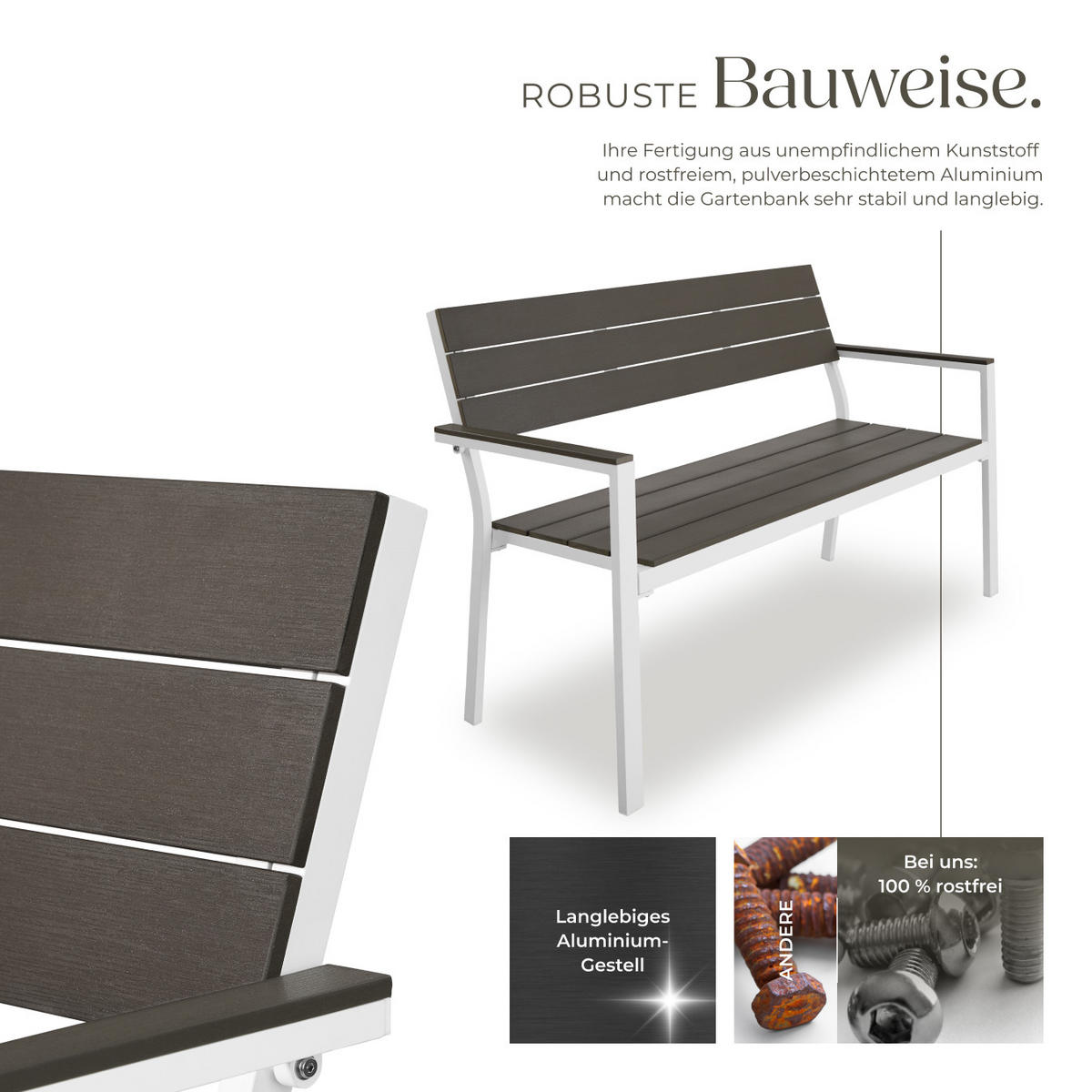 GARTENBANK Line,128 x 59 x 88 cm,hellgrau/weiß - Hellgrau/Weiß, Metall (59/88/128cm) - tectake
