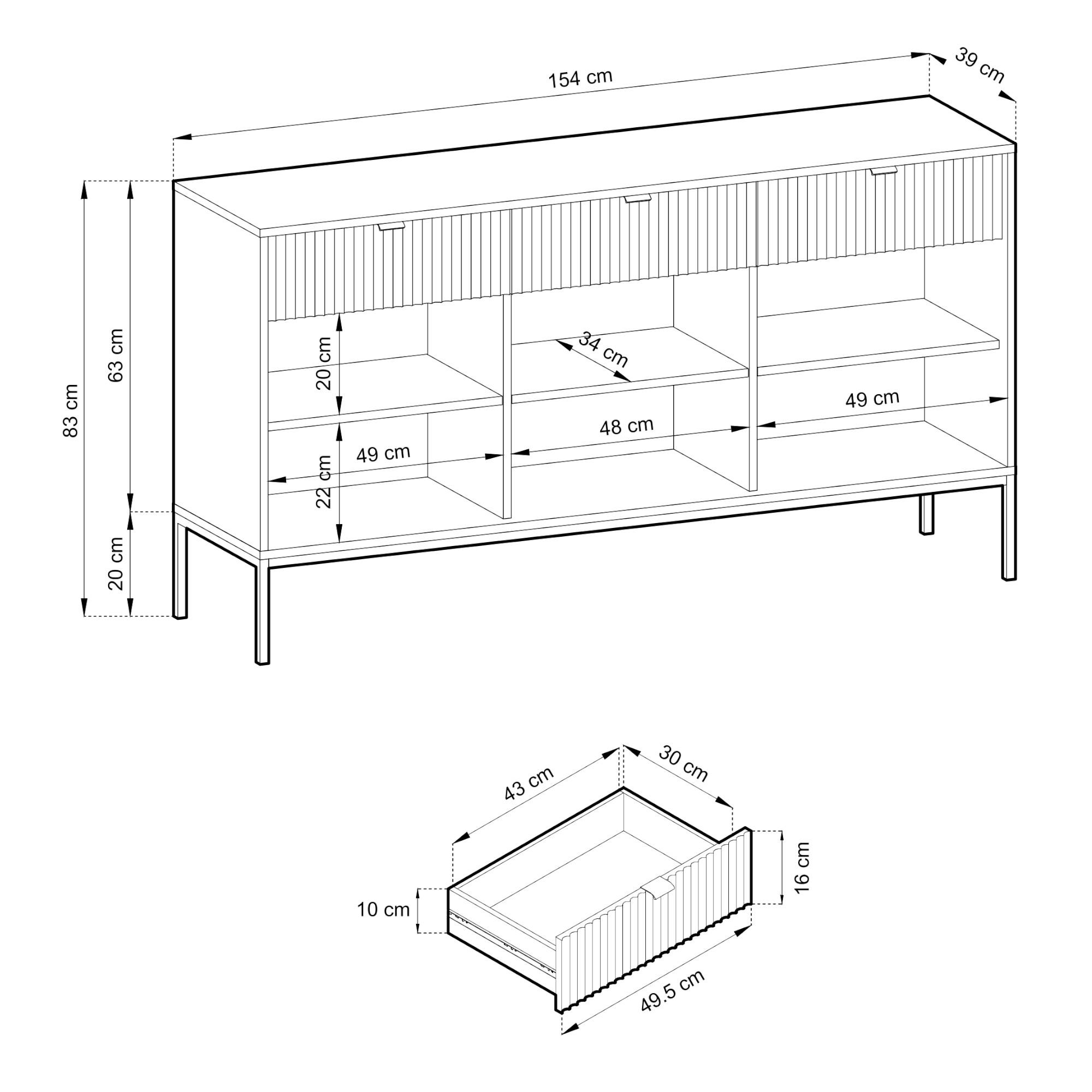 Thumbnail - Komodee Sideboard, Weiß, Kunststoff, 3 Fächer, 3 Schubladen, 154x83x39 cm, Wohnzimmer, Kommoden & Sideboards, Sideboards