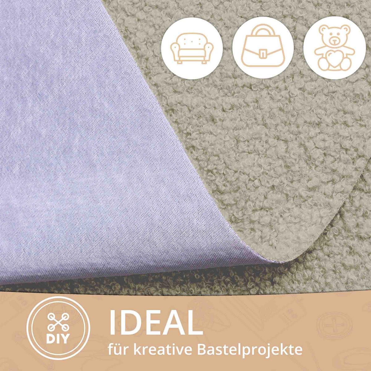 BOUCLESTOFF Quelle Beige– 315 g/m², 140 cm breit, weich & robust, feuer- & UV-resistent - Beige, Textil (140/100cm) - Dreamroots