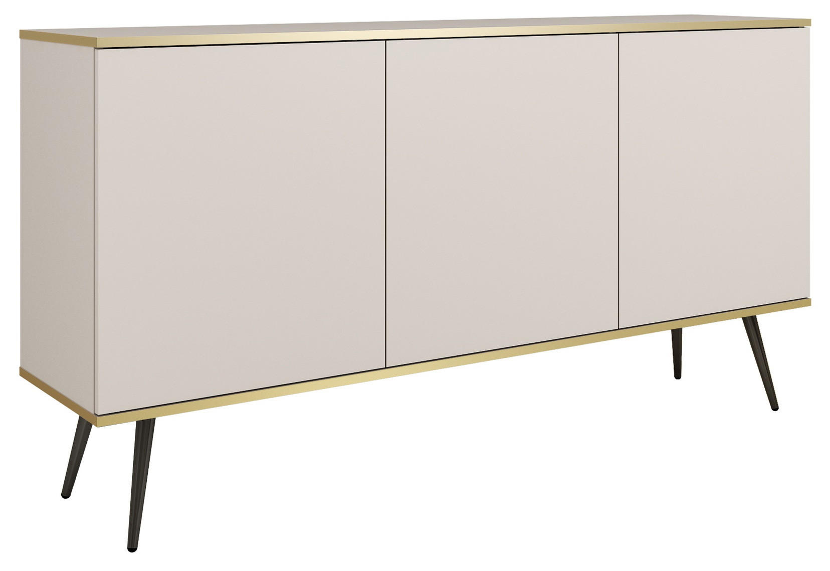 KOMMODE 160cm Rodi auf Beinen - 3 Türen, Beige + Schwarz - Beige/Schwarz, Holz (160/85/39cm) - Emporius
