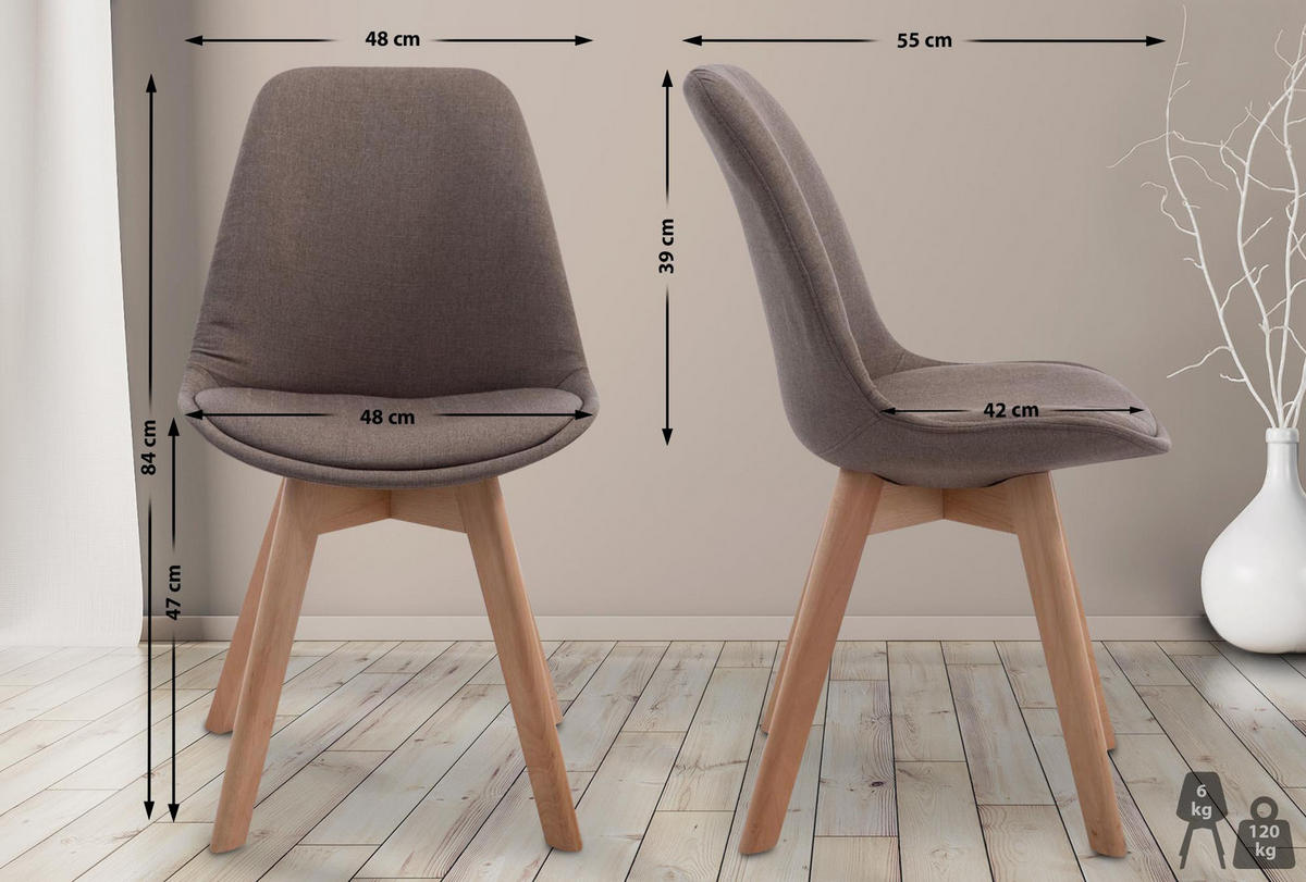 STUHL Stoff taupe - Taupe/Eukalyptusholzfarben, Holz/Textil (48/84/55cm) - CLP