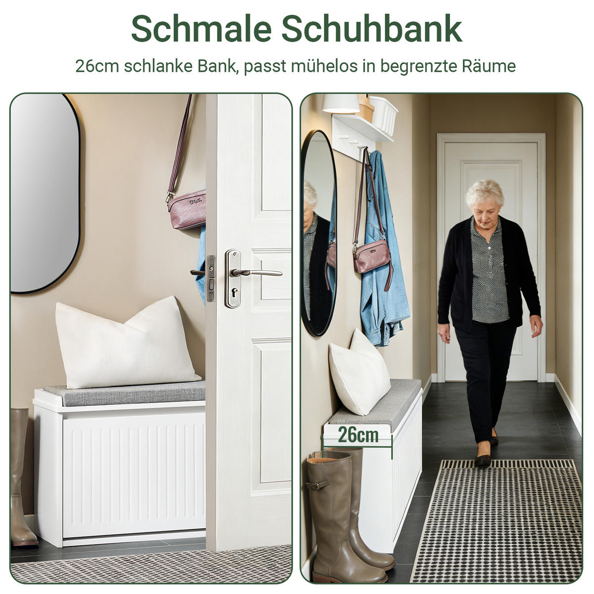 SCHUHBANK mit Sitzfläche, Weiß 80x26x45 cm - Weiß, Holzwerkstoff (80/45/26cm) - SoBuy