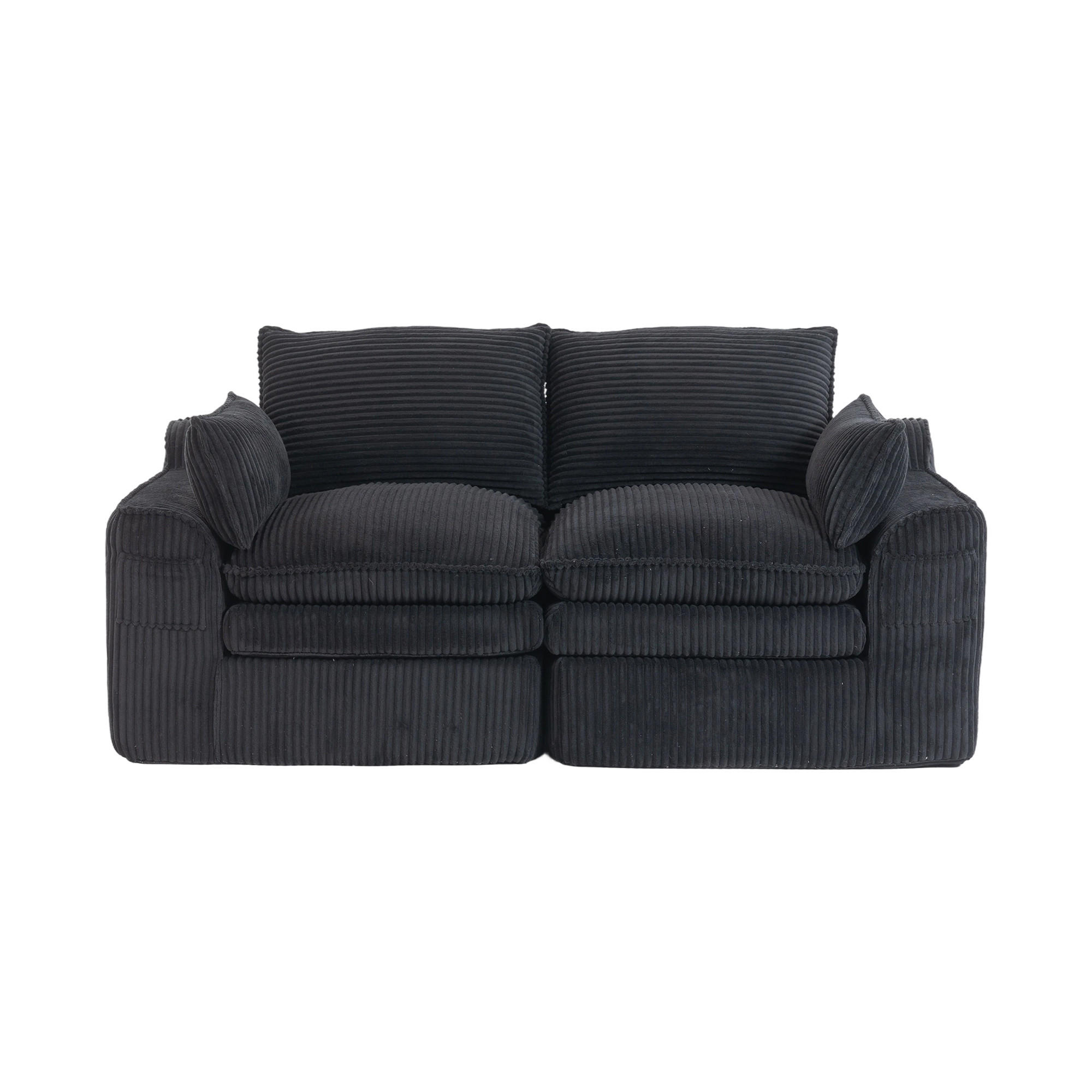 2-SITZER SOFA Cord Schwarz mit Kissen und Seitentaschen - Schwarz, Textil (191/85/94cm) - WISHDOR