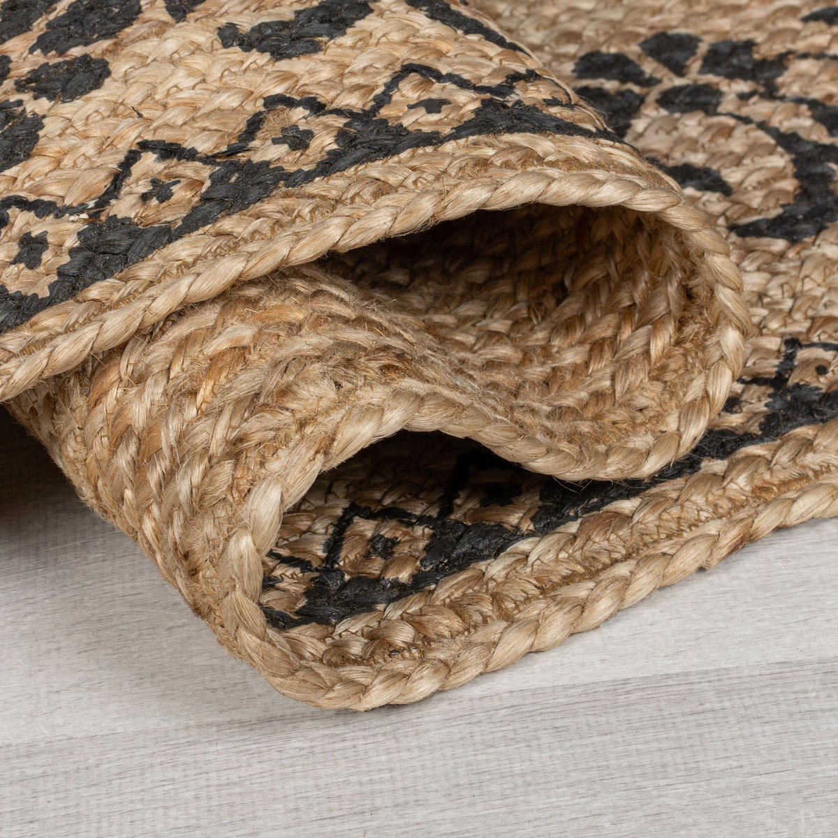TEPPICH Jute Floral-Design, handgefertigt NEATH MARK, Braun-Schwarz 200x290 cm - Braun, Naturmaterialien (200/290cm) - KADIMA DESIGN