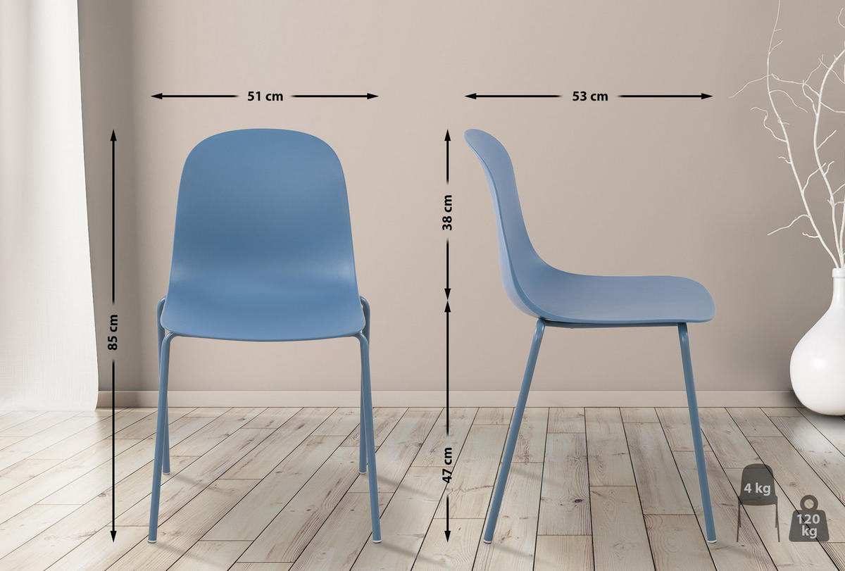 STAPELSTUHL Kunststoff blau - Blau, Kunststoff/Metall (51/85/53cm) - CLP