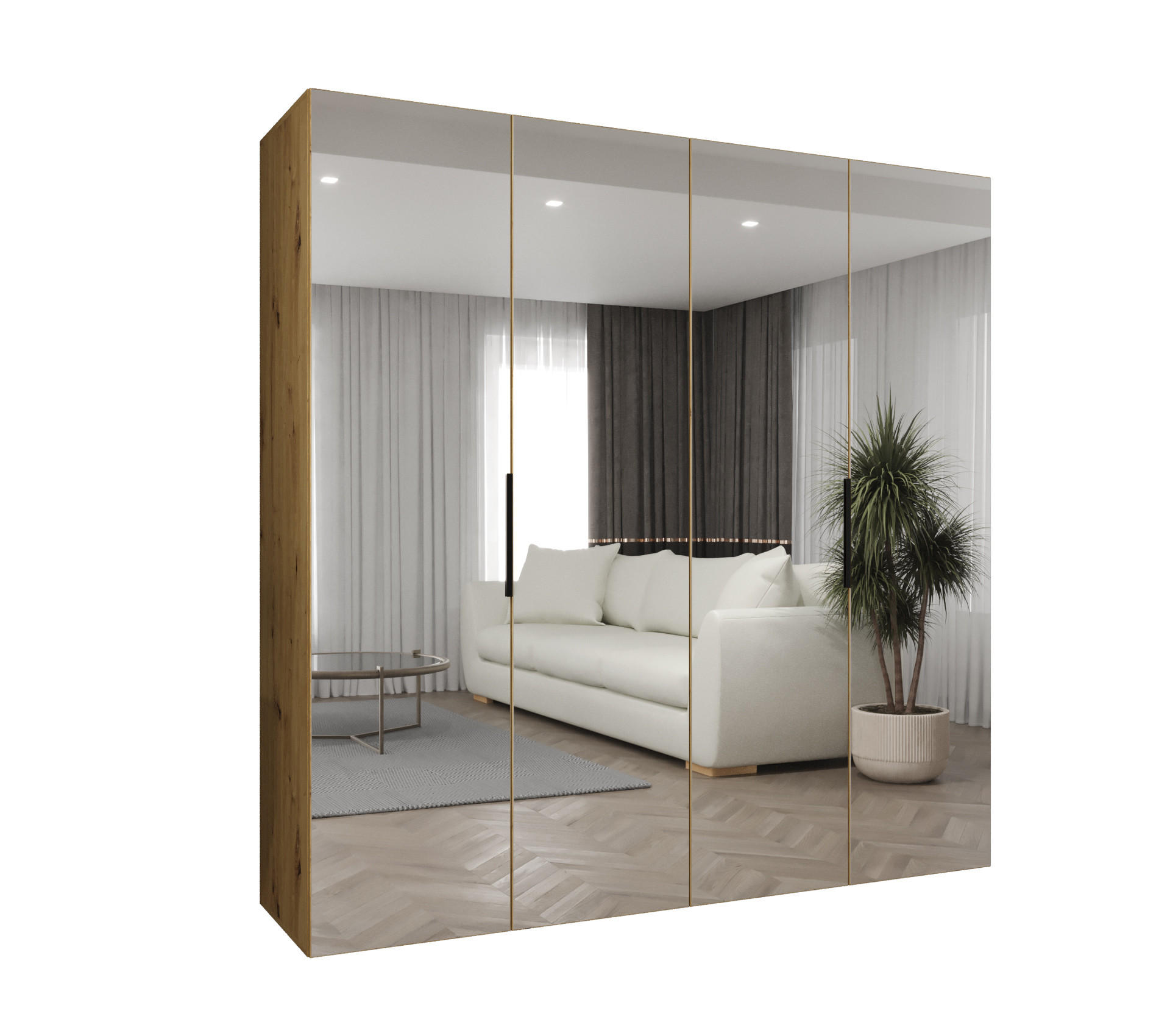 Möbel Kryspol Drehtürenschrank Eiche Artisan, Schwarz 200x202x52 cm